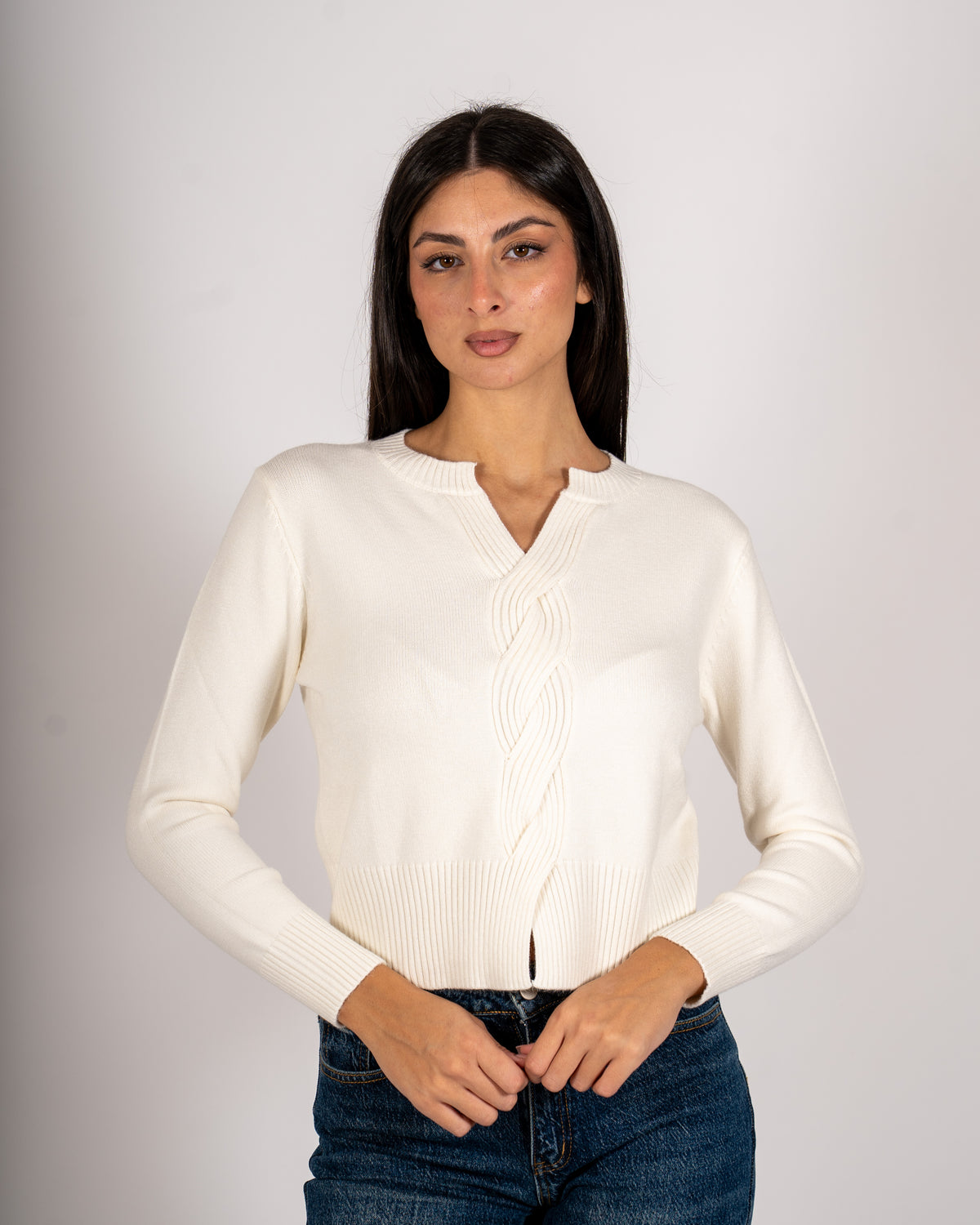 Maglia con dettaglio treccia frontale - Delicata