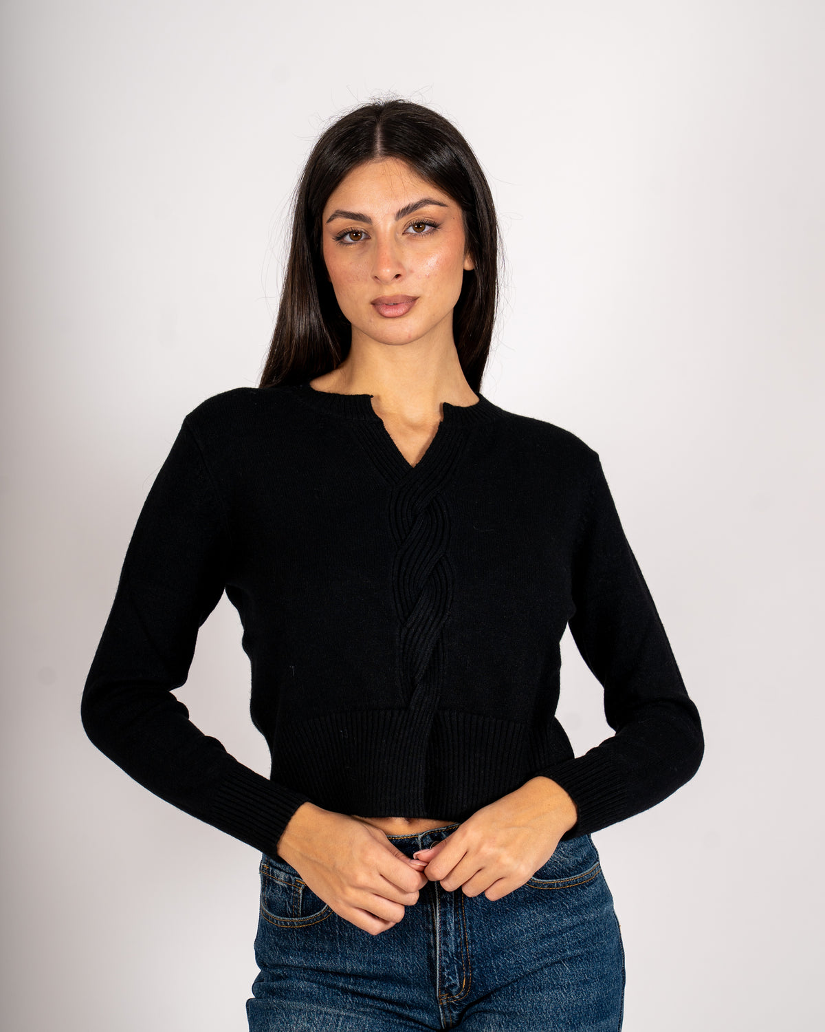 Maglia con dettaglio treccia frontale - Delicata