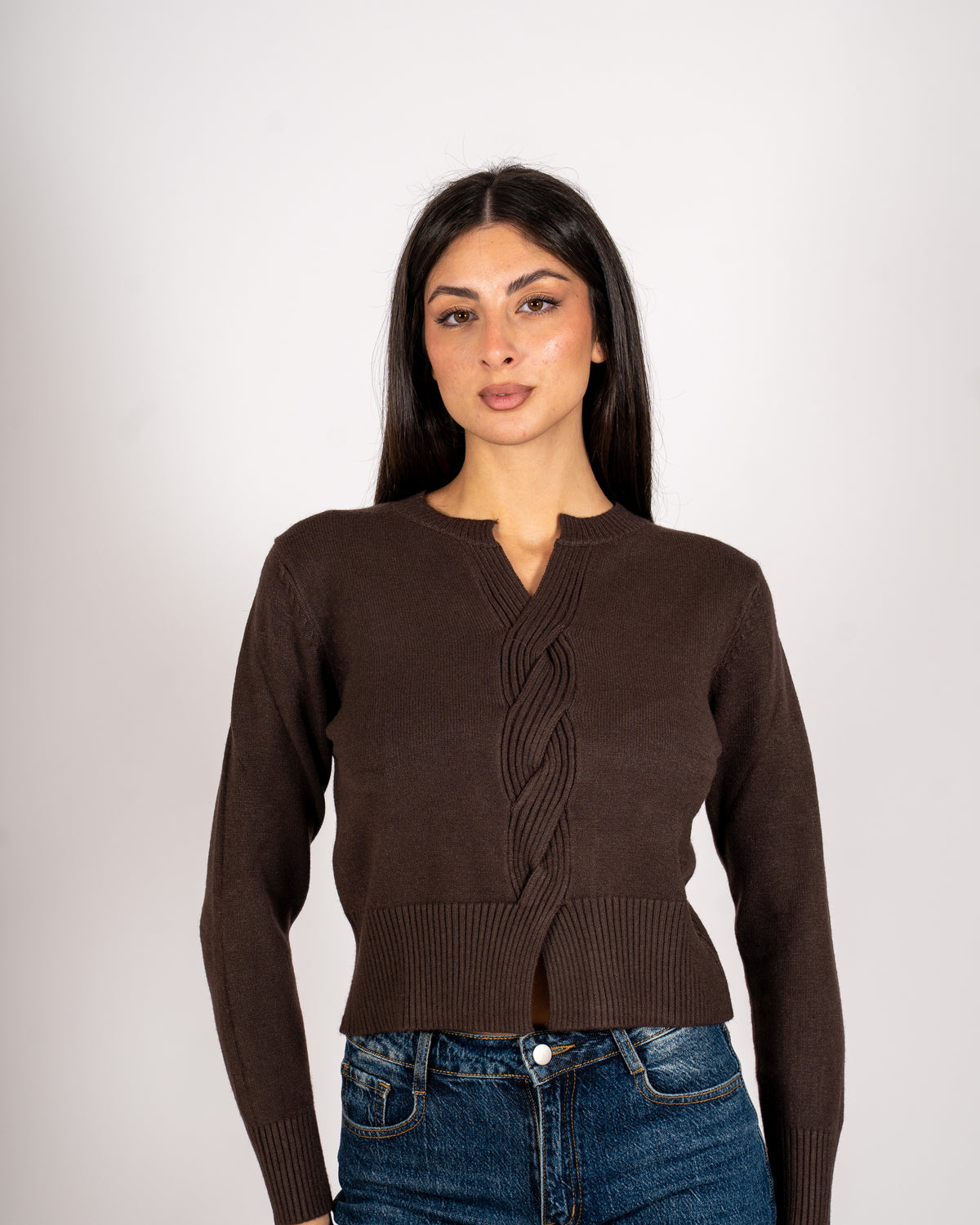 Maglia con dettaglio treccia frontale - Delicata