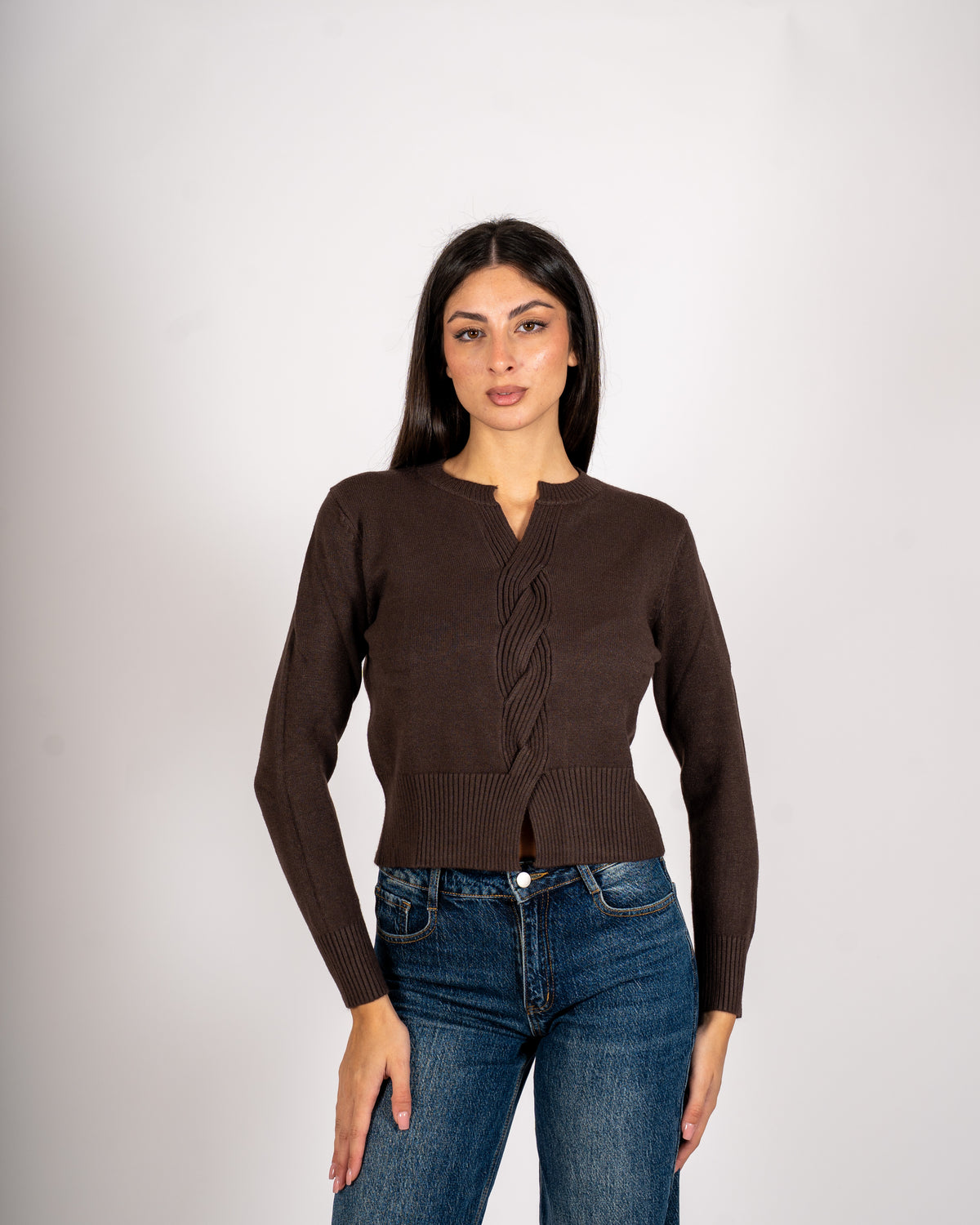 Maglia con dettaglio treccia frontale - Delicata