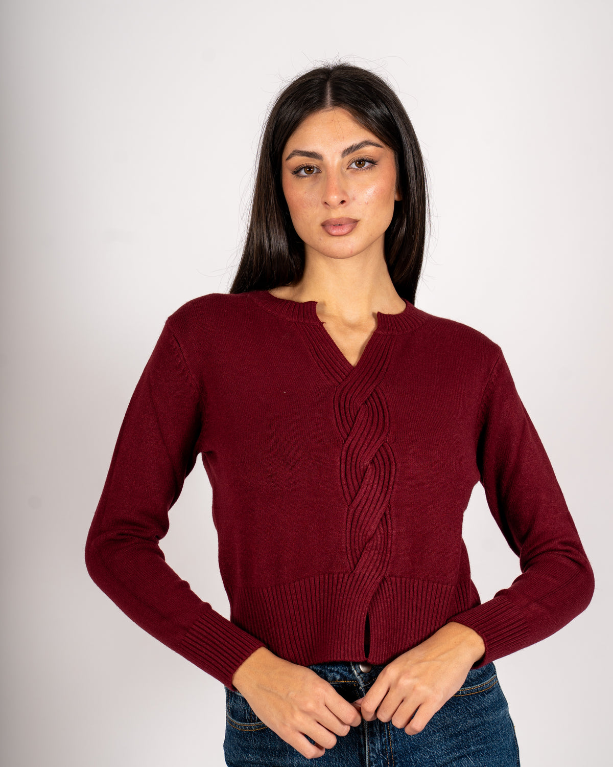 Maglia con dettaglio treccia frontale - Delicata