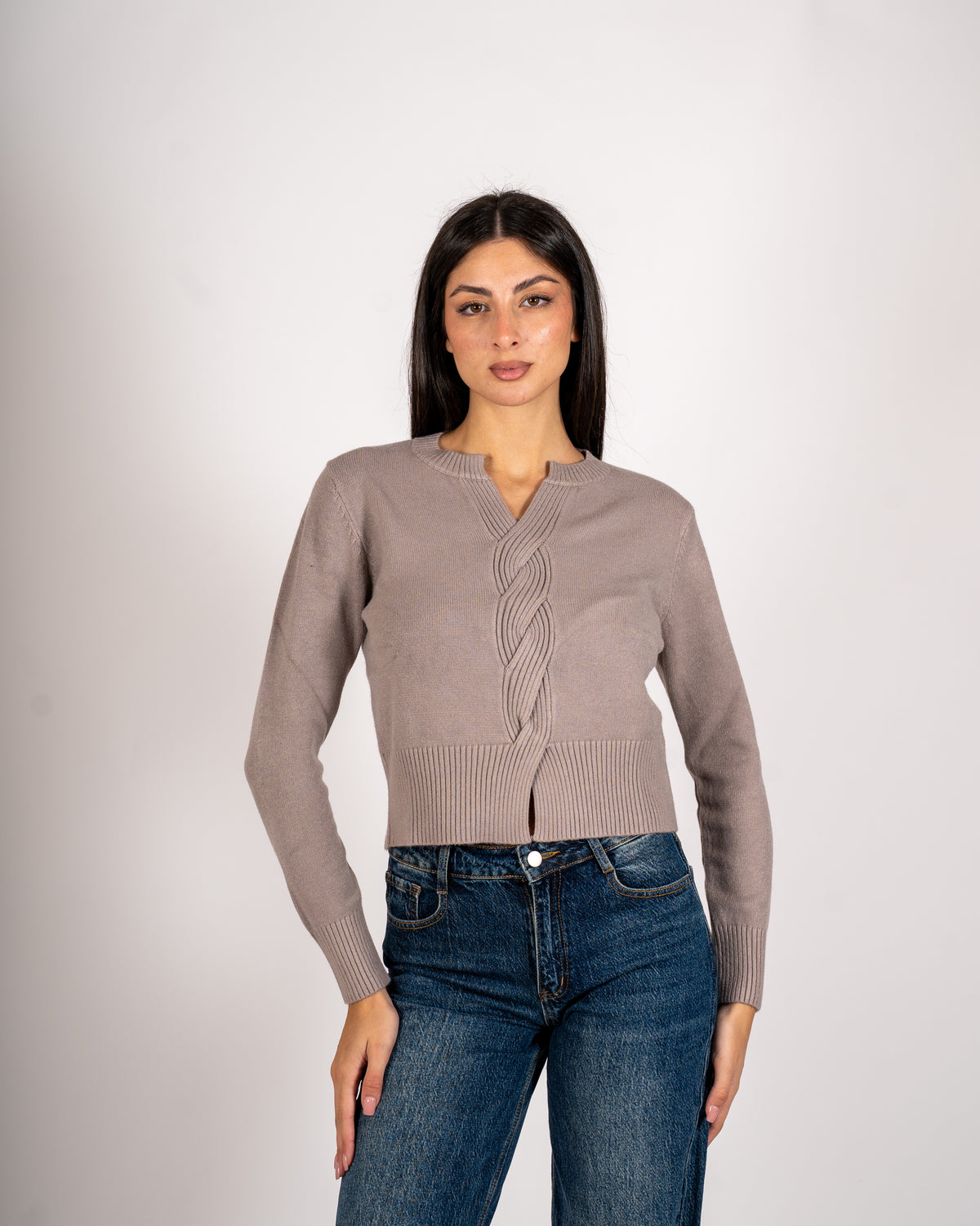 Maglia con dettaglio treccia frontale - Delicata