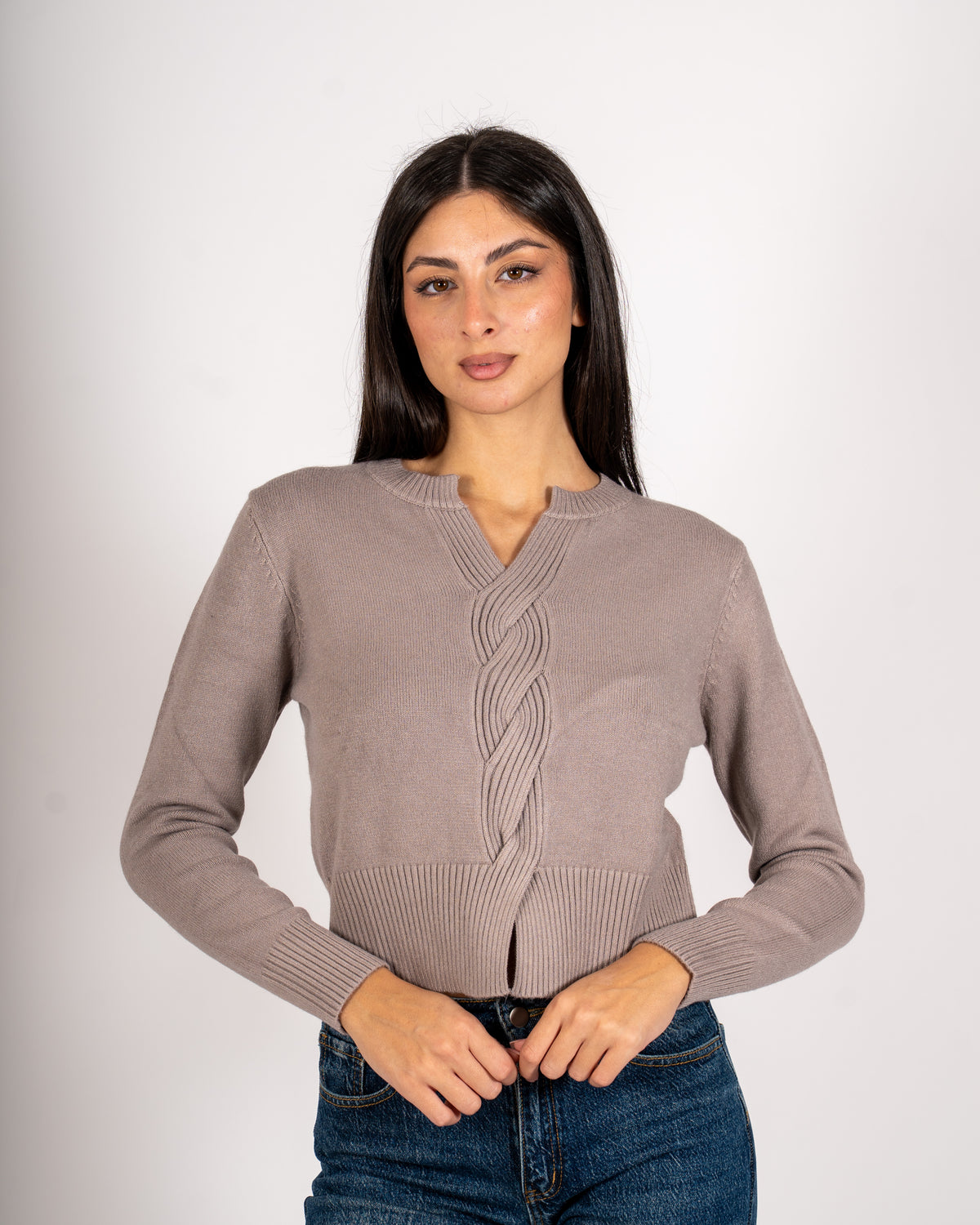 Maglia con dettaglio treccia frontale - Delicata