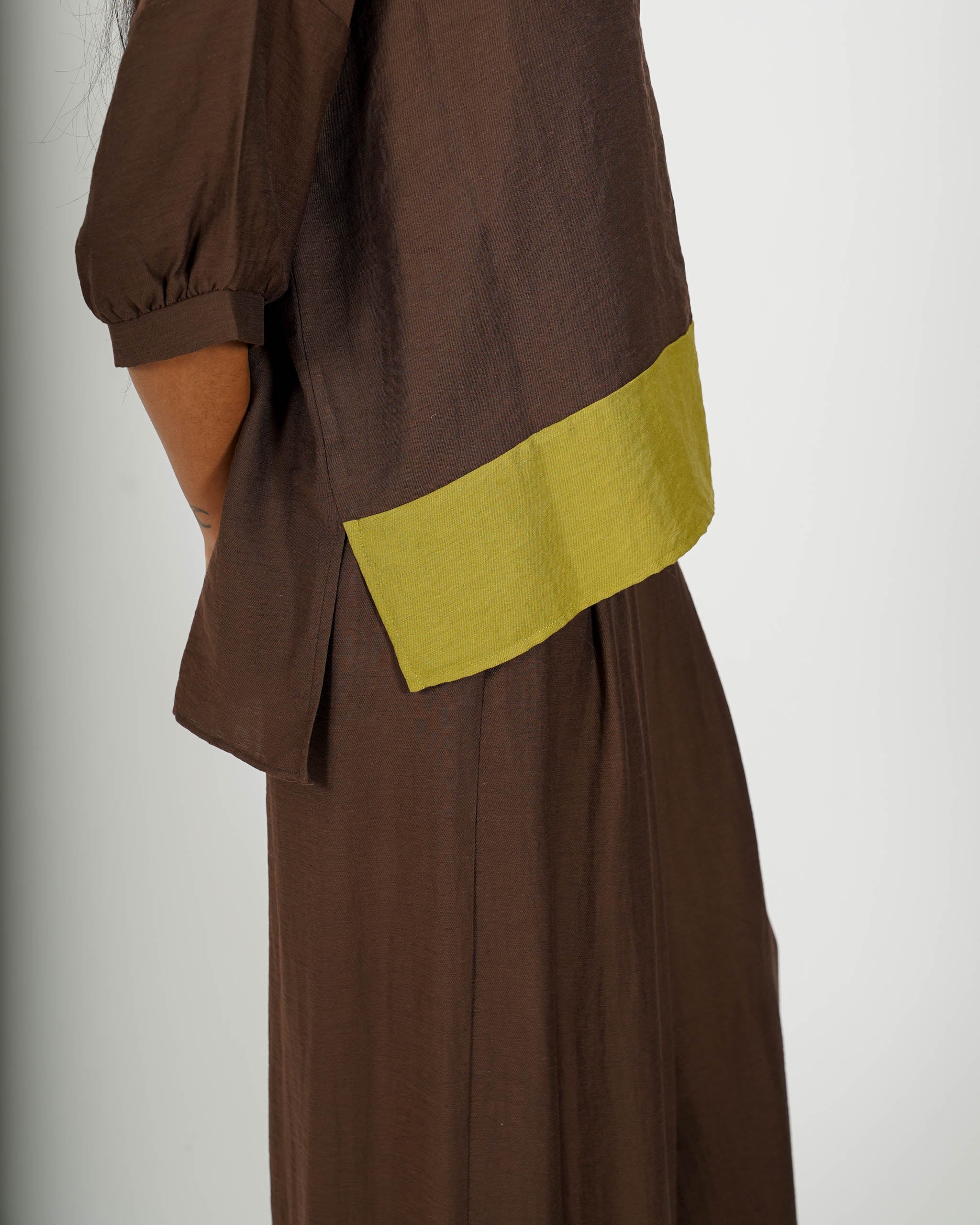 Blusa con fondo in contrasto in lino - Supina