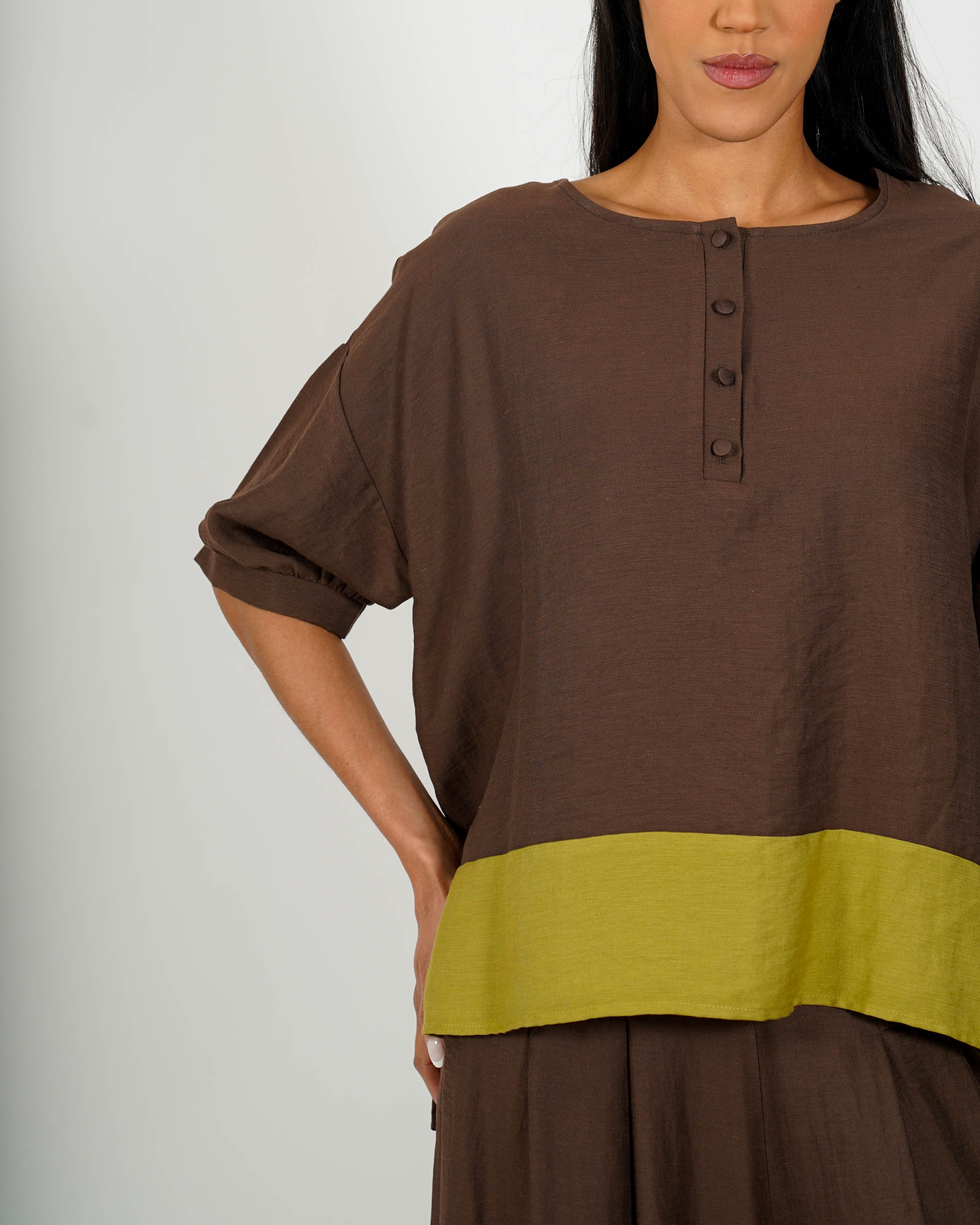 Blusa con fondo in contrasto in lino - Supina