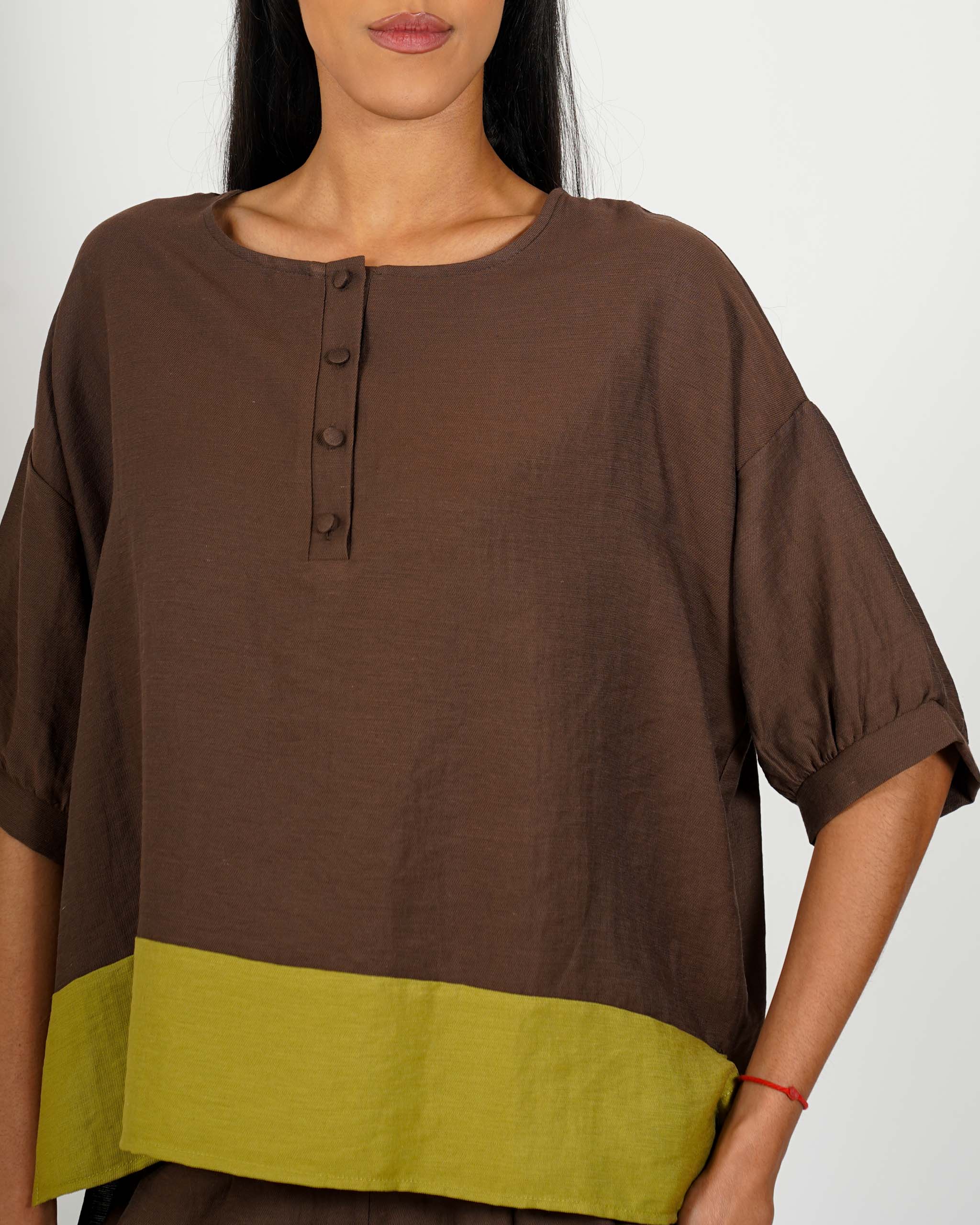 Blusa con fondo in contrasto in lino - Supina