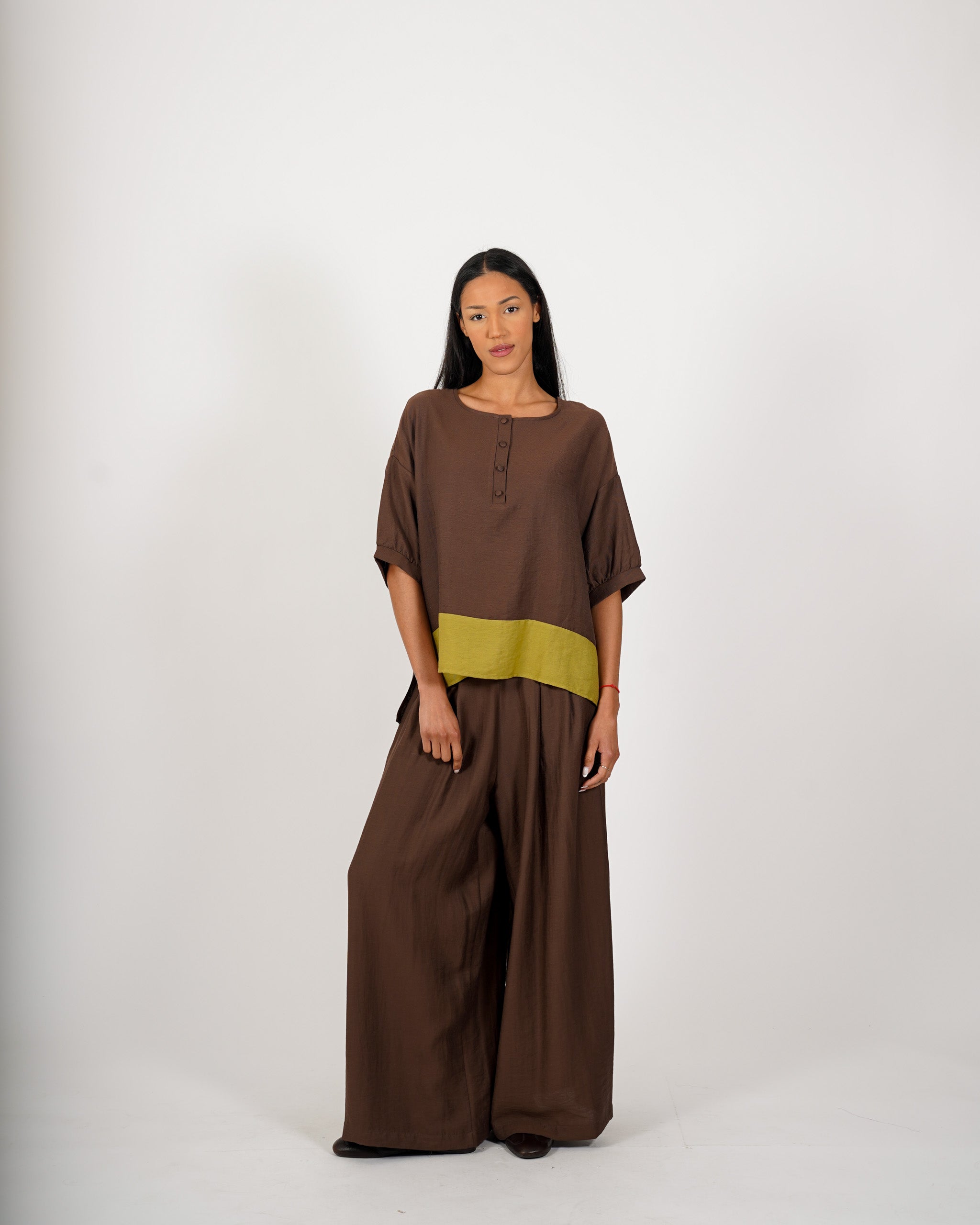 Blusa con fondo in contrasto in lino - Supina