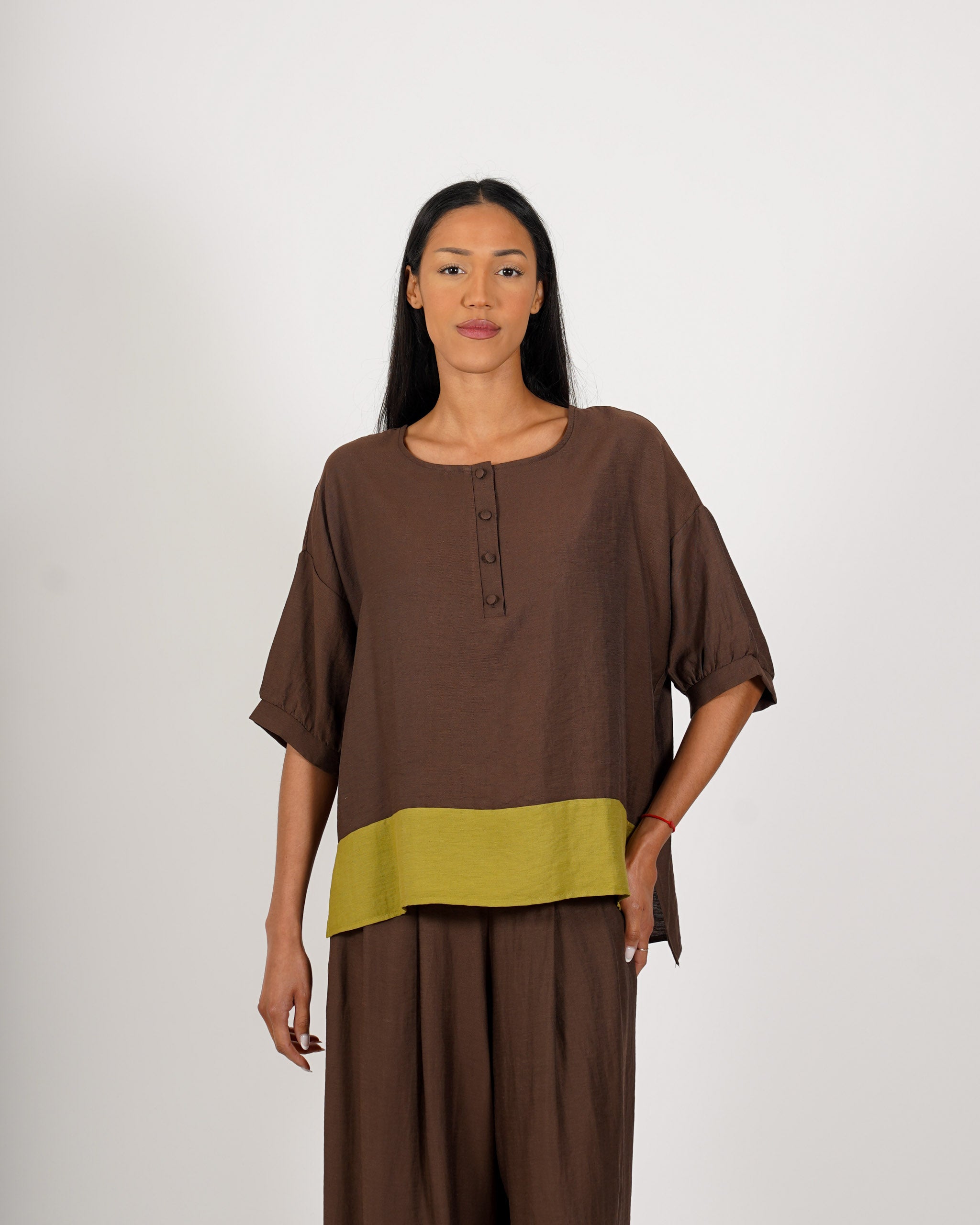 Blusa con fondo in contrasto in lino - Supina