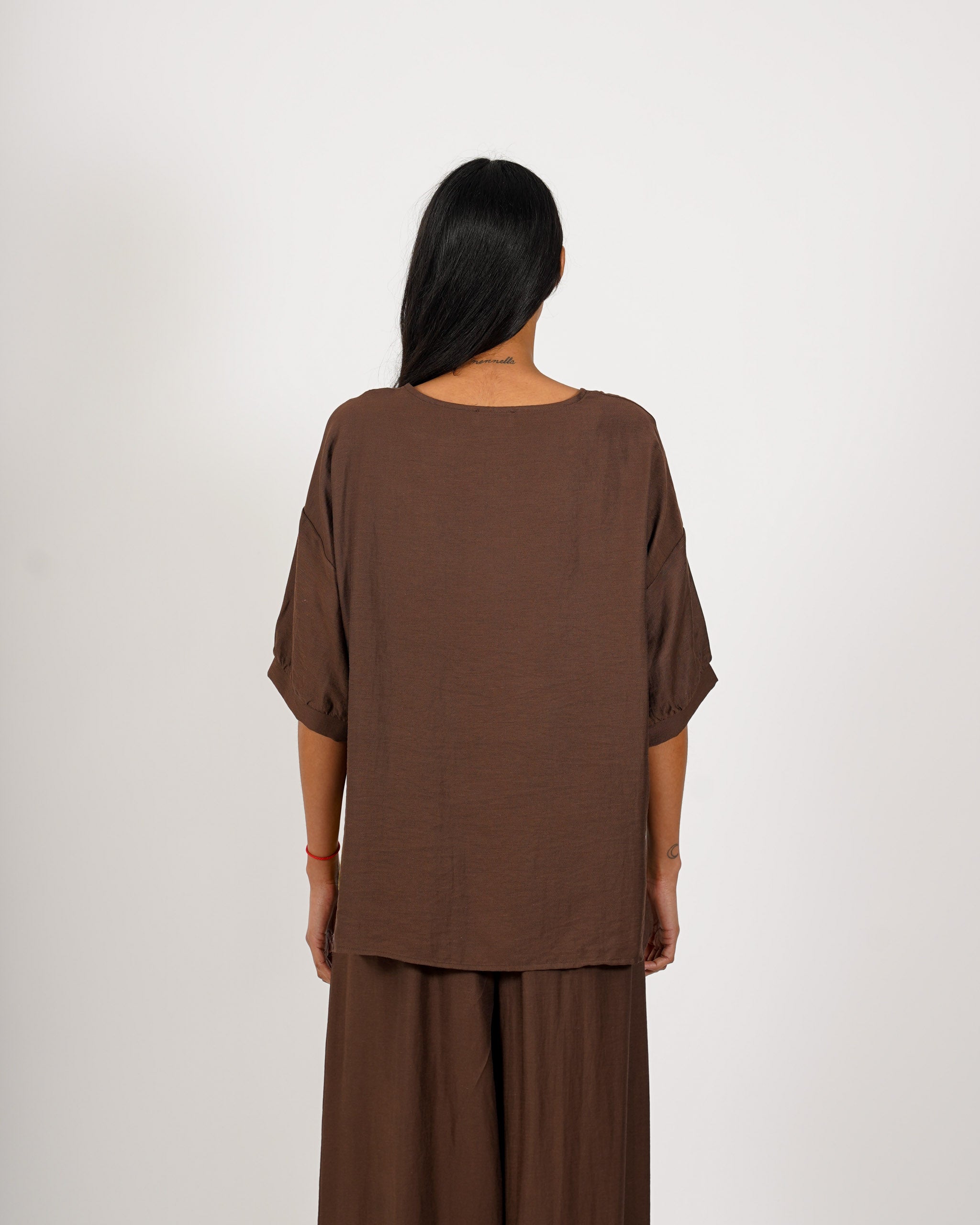 Blusa con fondo in contrasto in lino - Supina