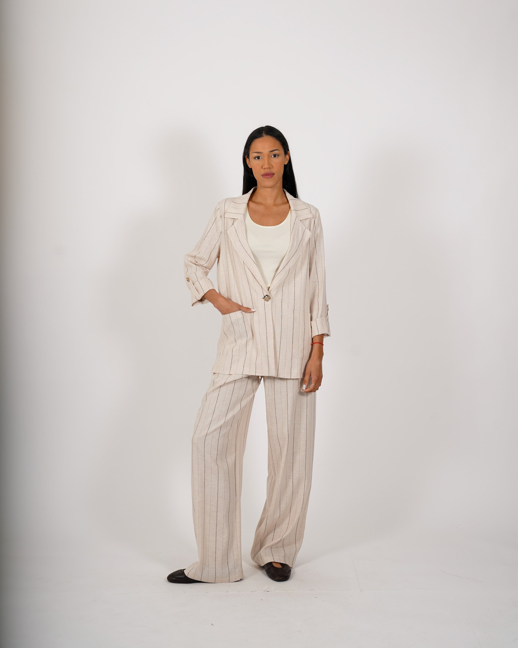 Pantaloni gessati con coulisse in lino - Bastienne