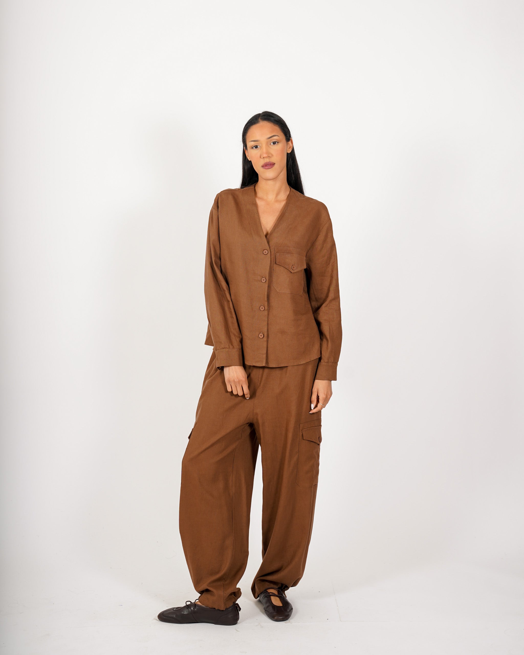 Pantaloni cargo in misto lino - Eleganza