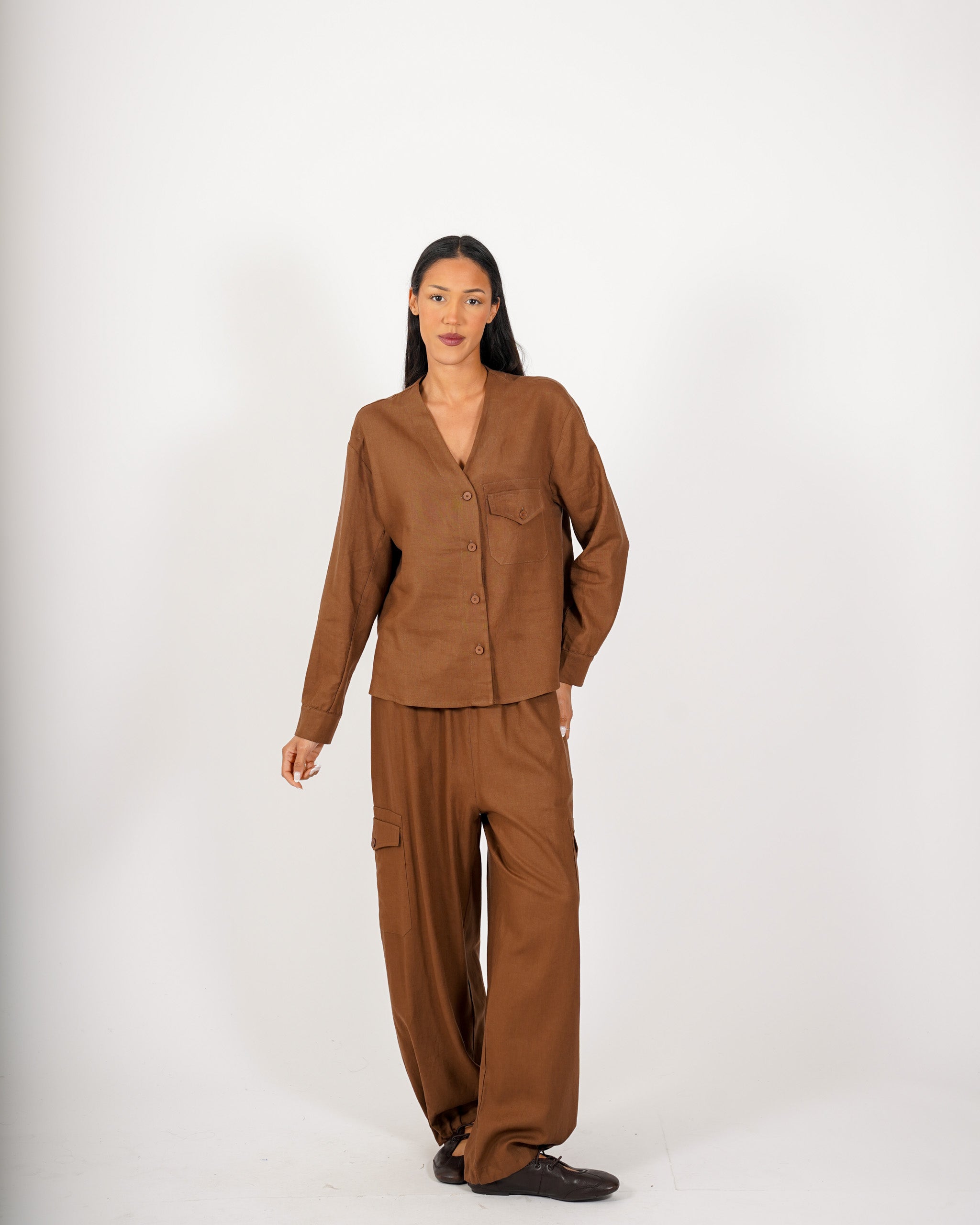 Pantaloni cargo in misto lino - Eleganza