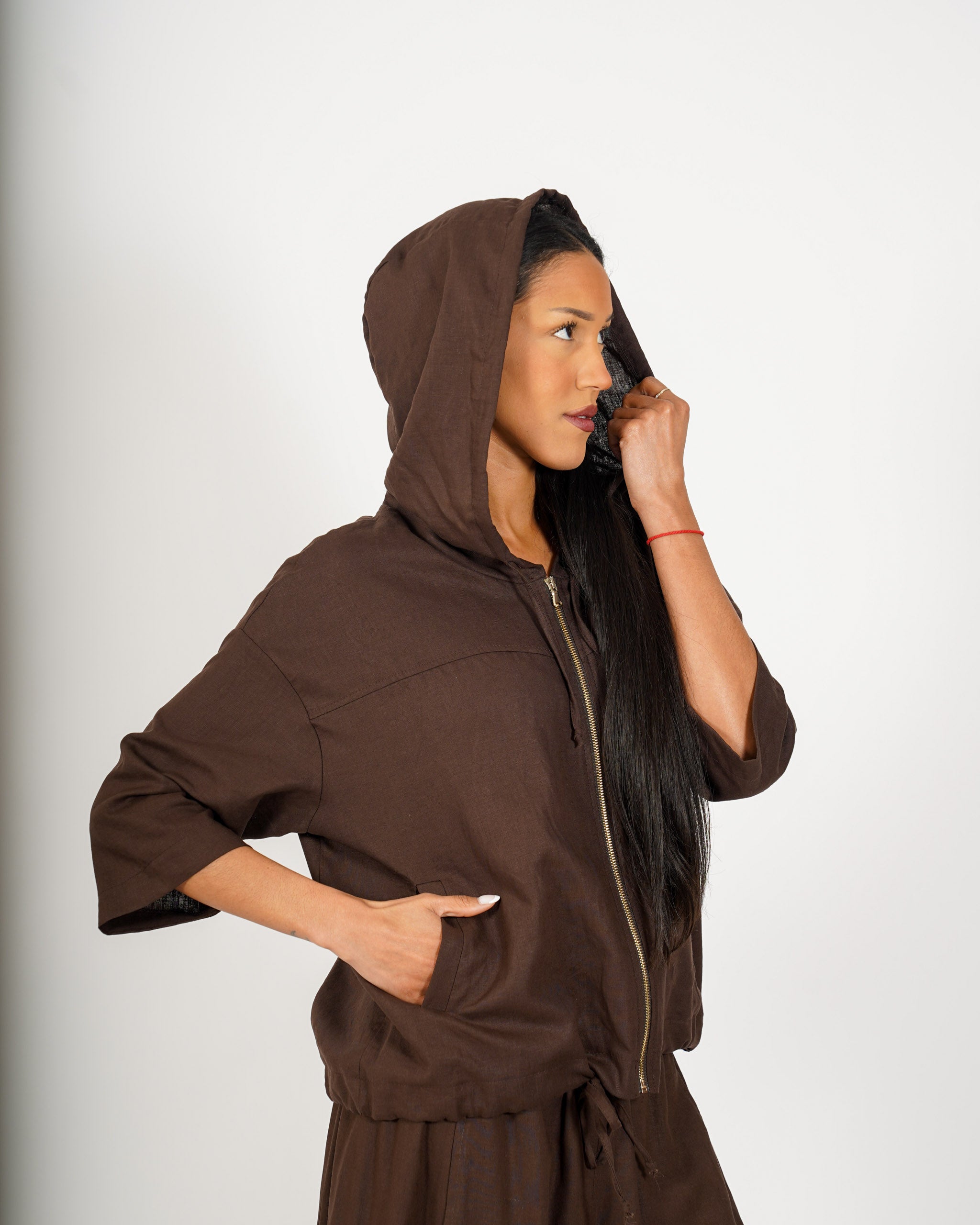 Bomber con cappuccio in lino - Dolcezza