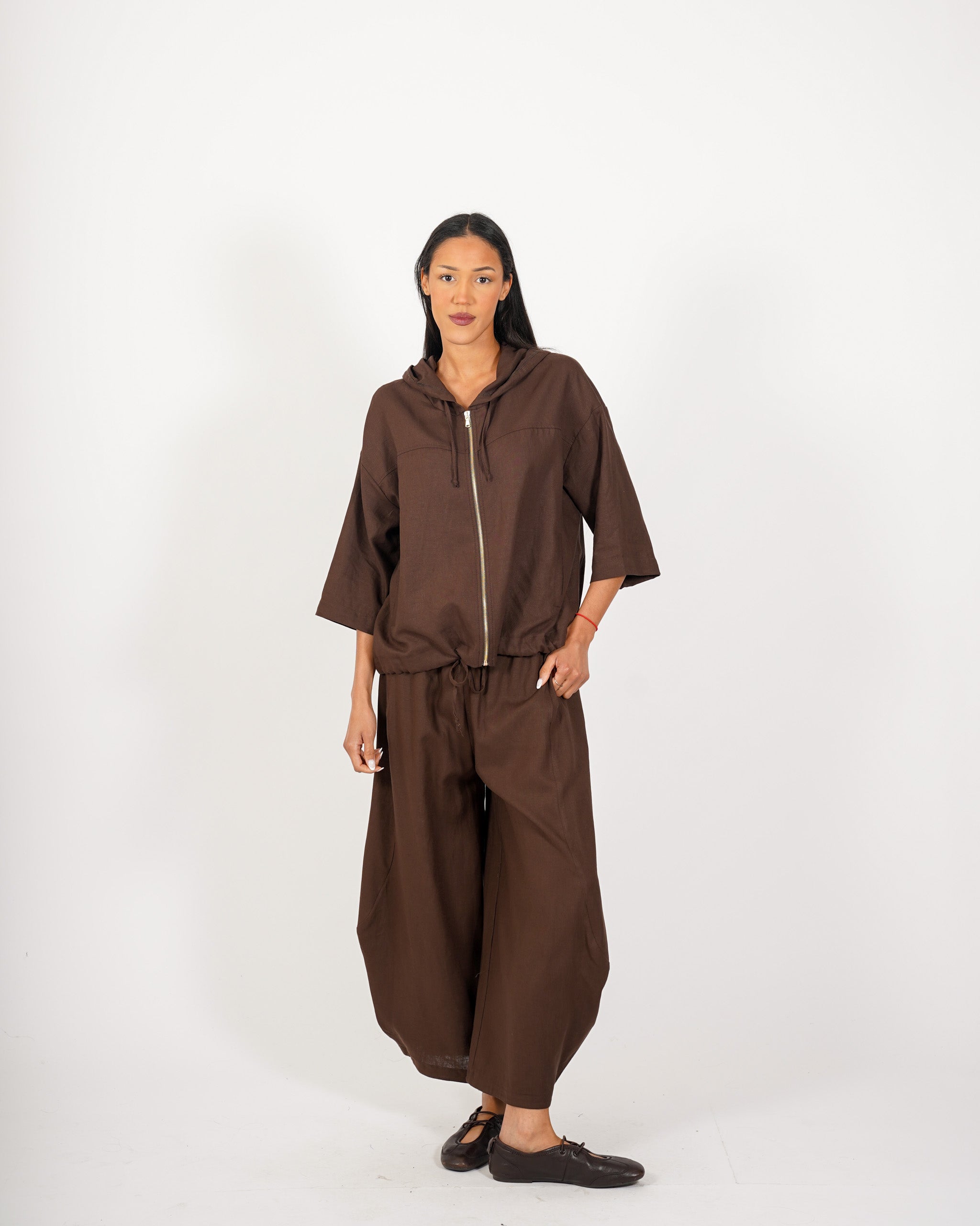 Bomber con cappuccio in lino - Dolcezza