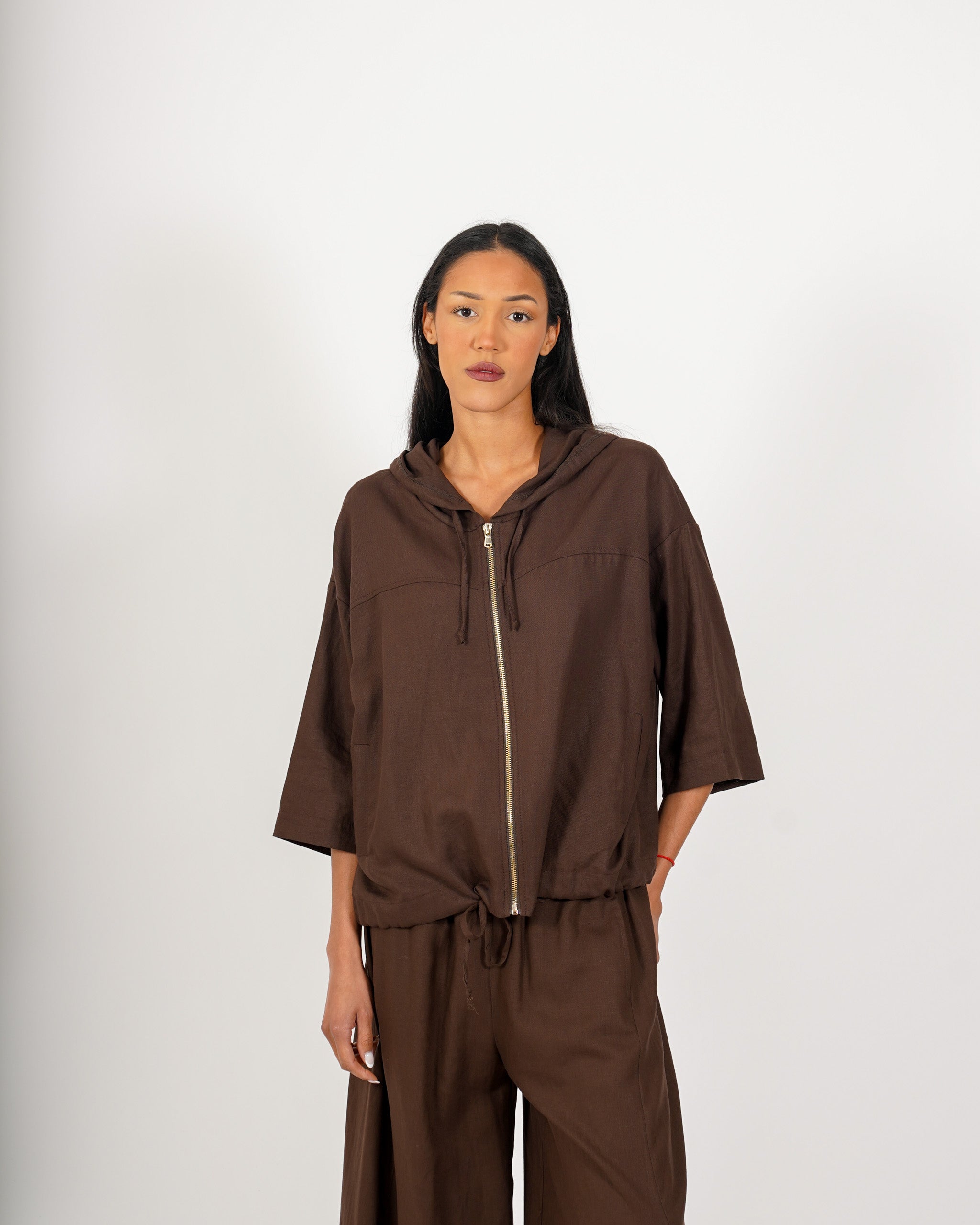 Bomber con cappuccio in lino - Dolcezza