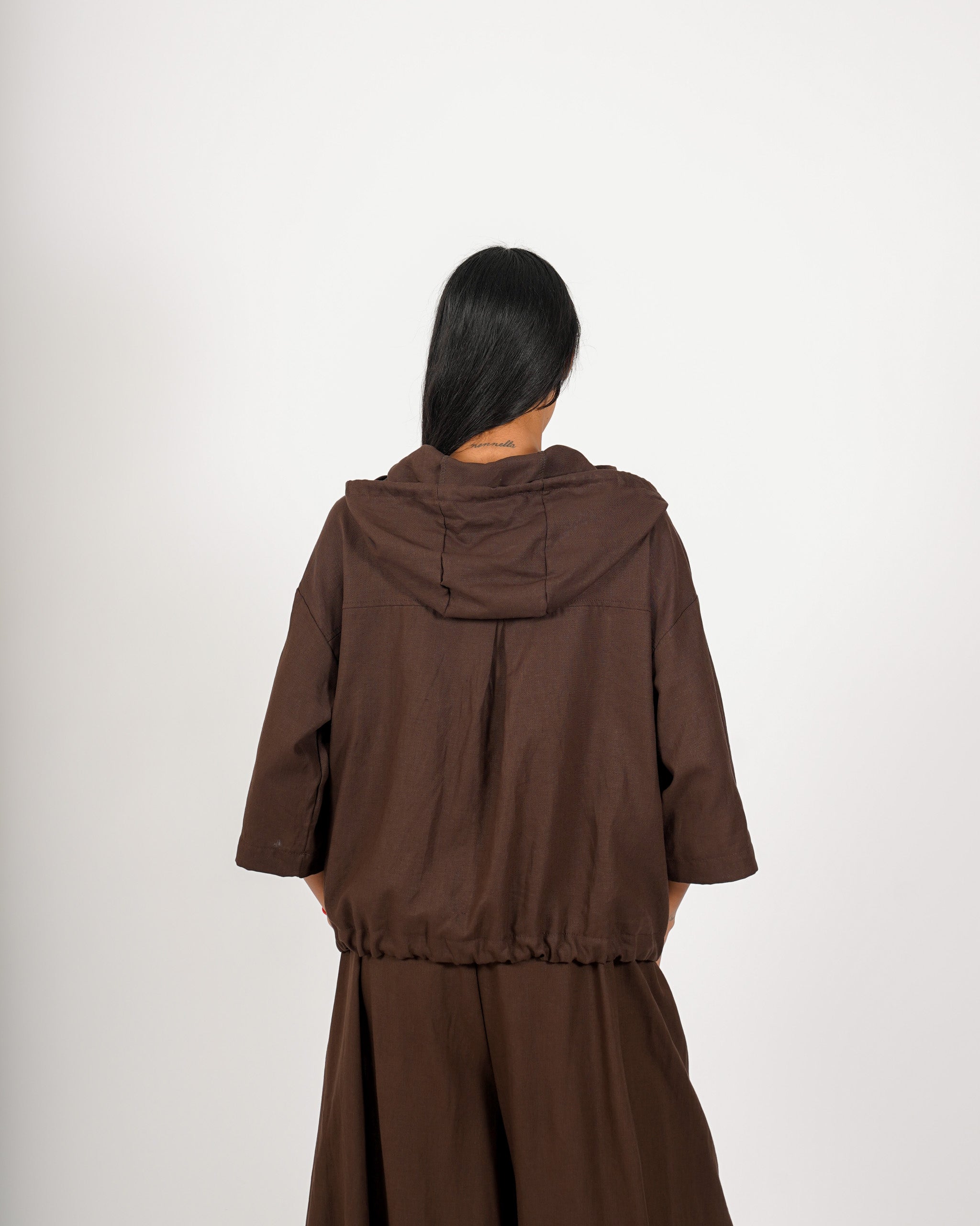Bomber con cappuccio in lino - Dolcezza