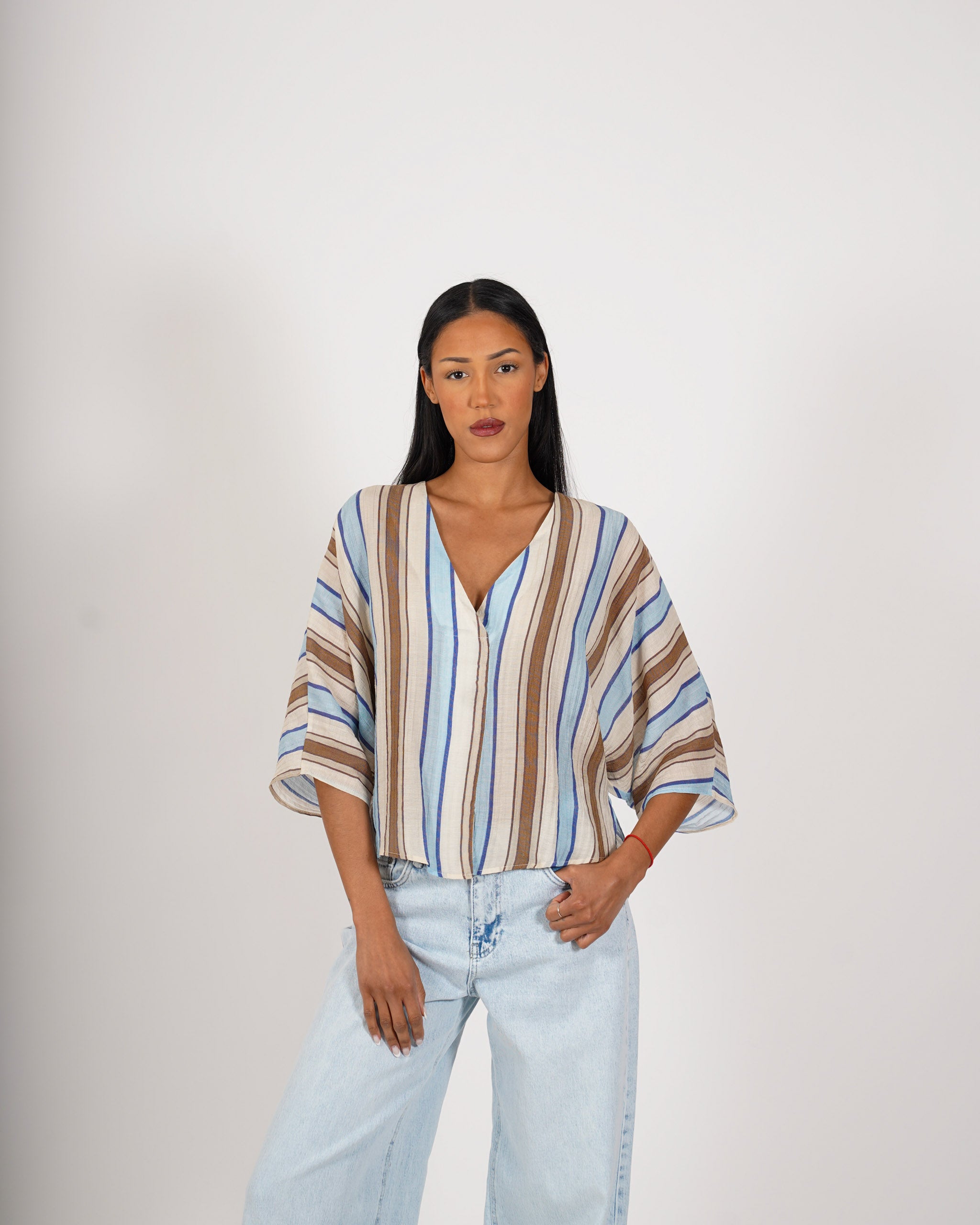 Blusa smanicata scollo a v in cotone - Gelata