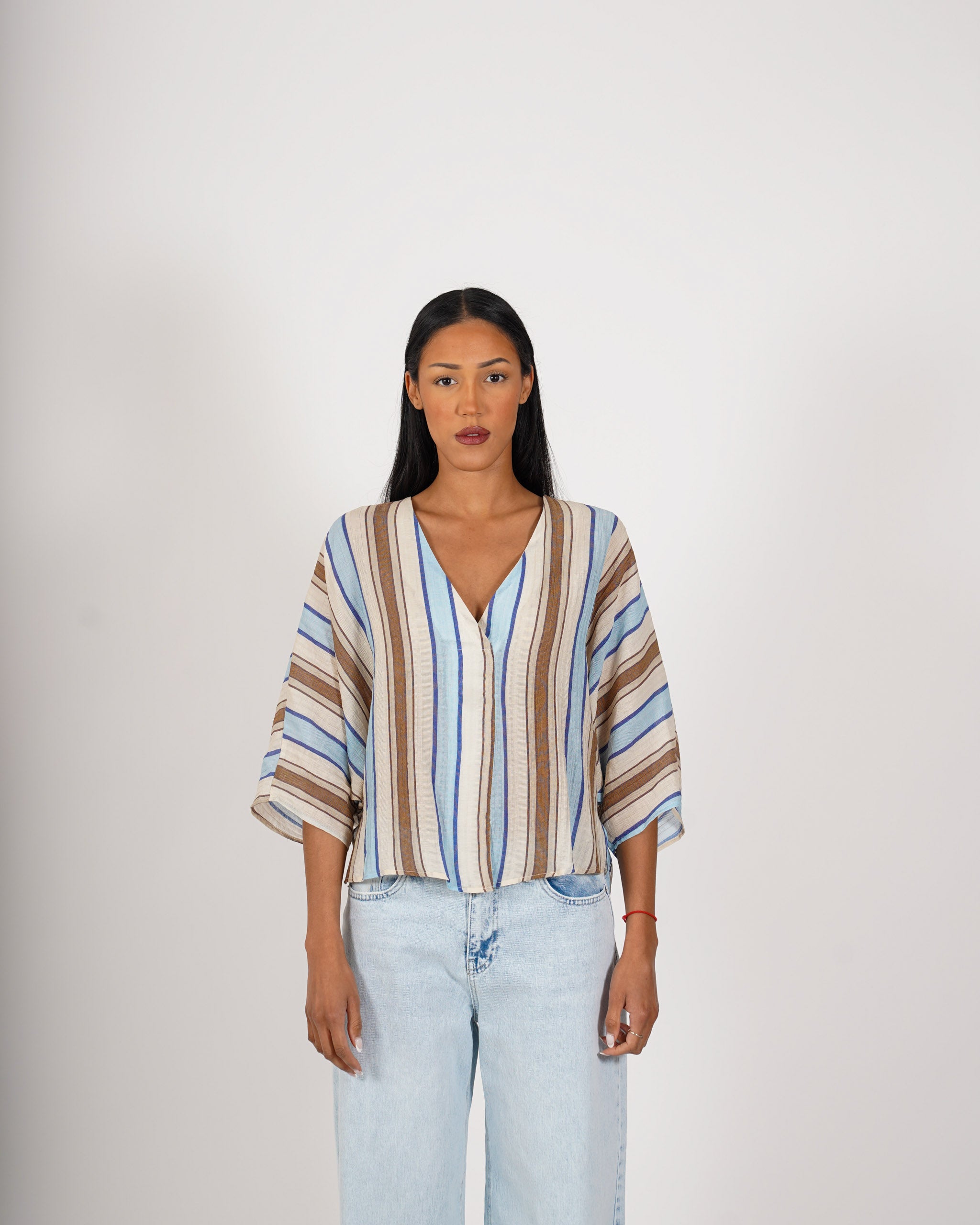 Blusa smanicata scollo a v in cotone - Gelata