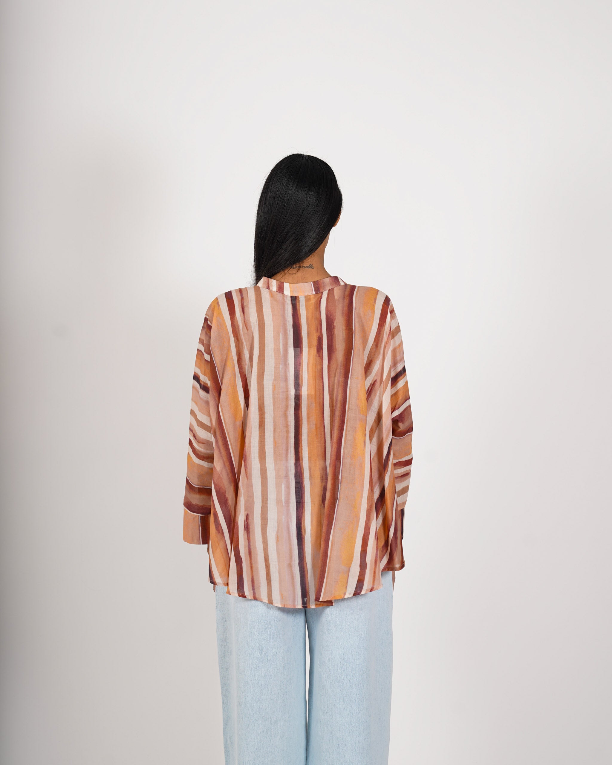 Blusa rigata scollo a v in cotone - Ghiacciata