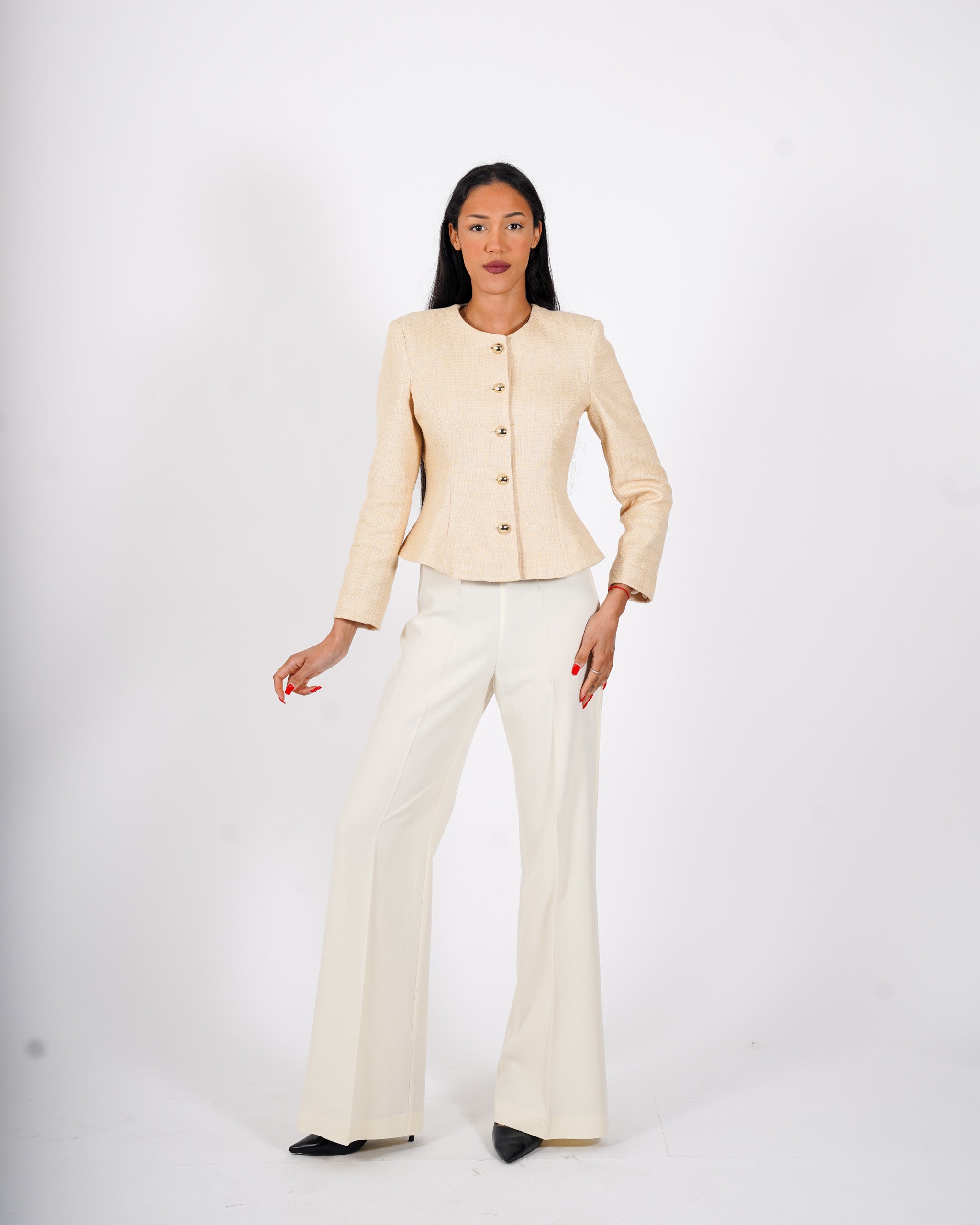 Giacca con bottoni oro in tessuto boucle - Flaminia