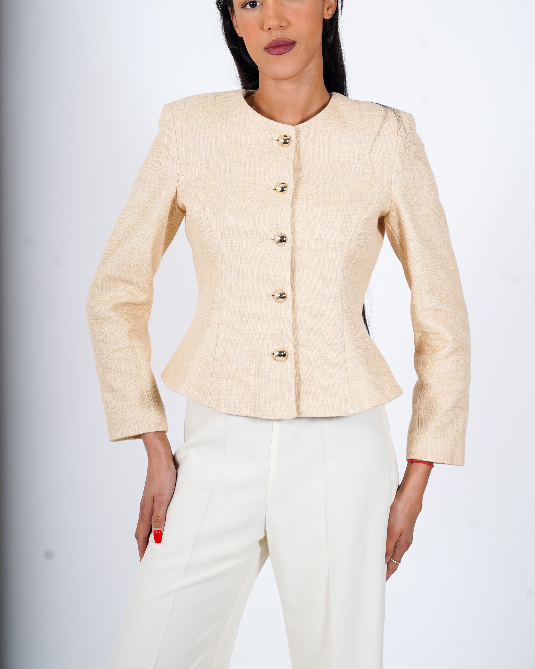 Giacca con bottoni oro in tessuto boucle - Flaminia