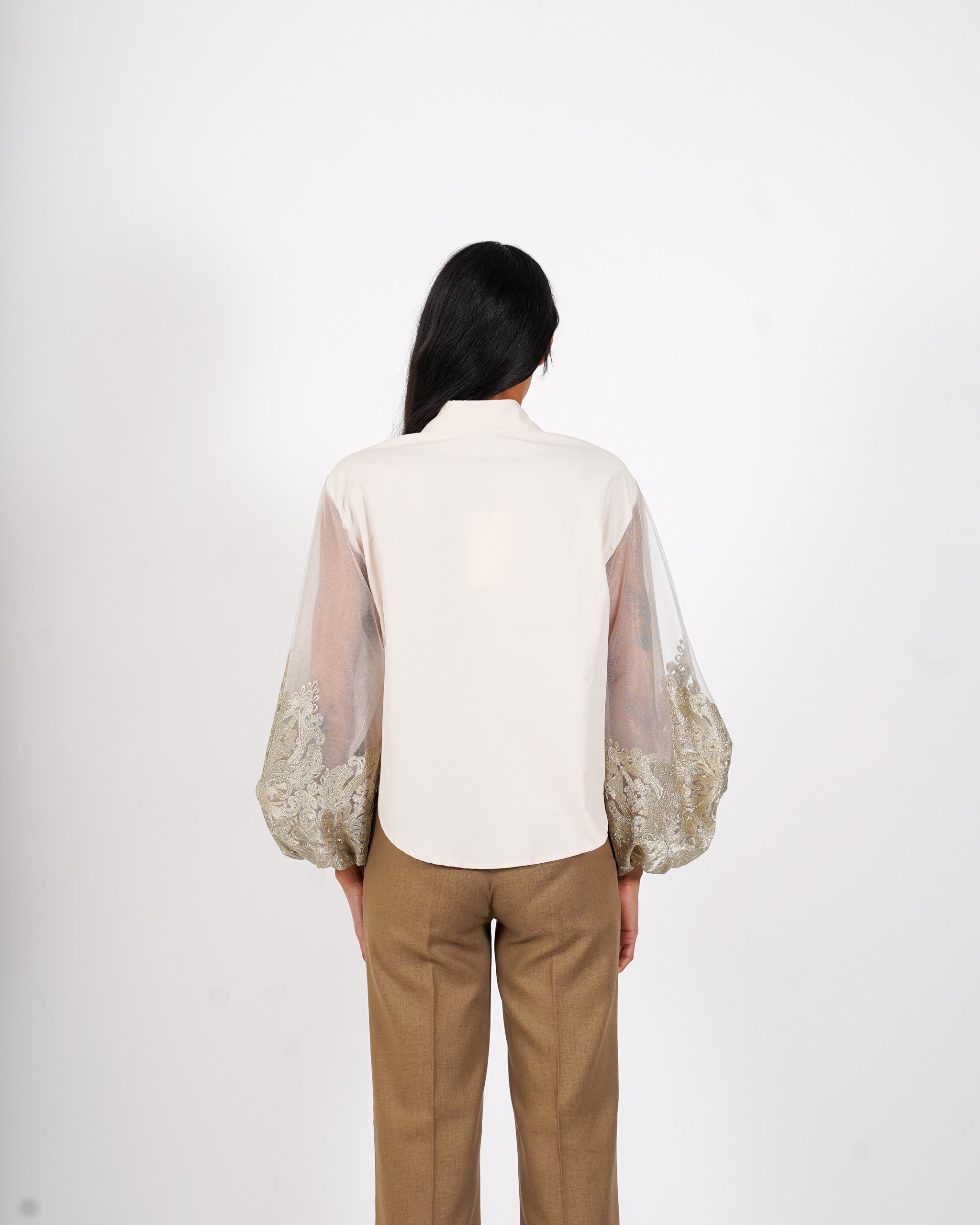 Camicia manica lunga con ricamo oro - Golosa