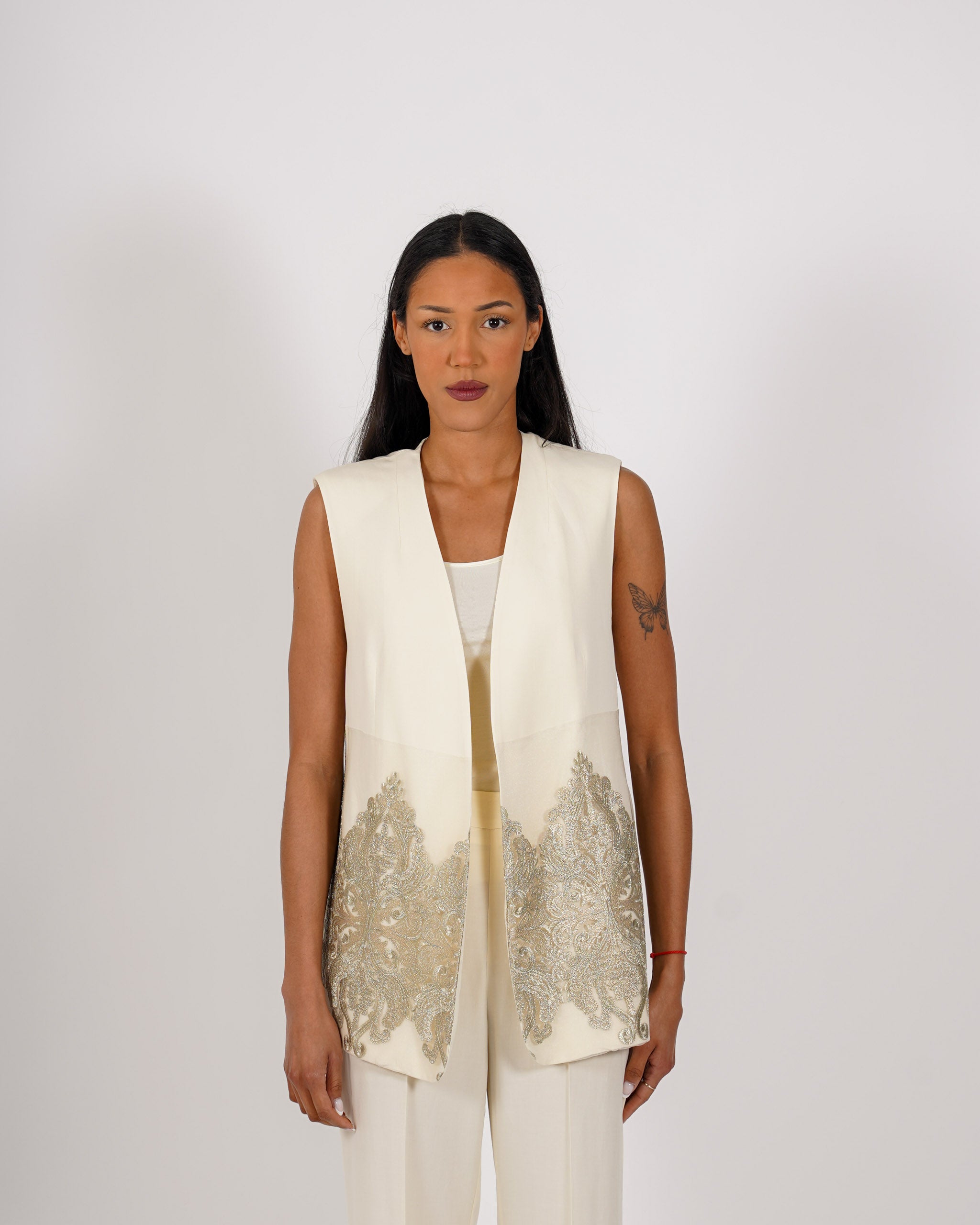 Gilet lungo con ricamo oro - Ghiotta