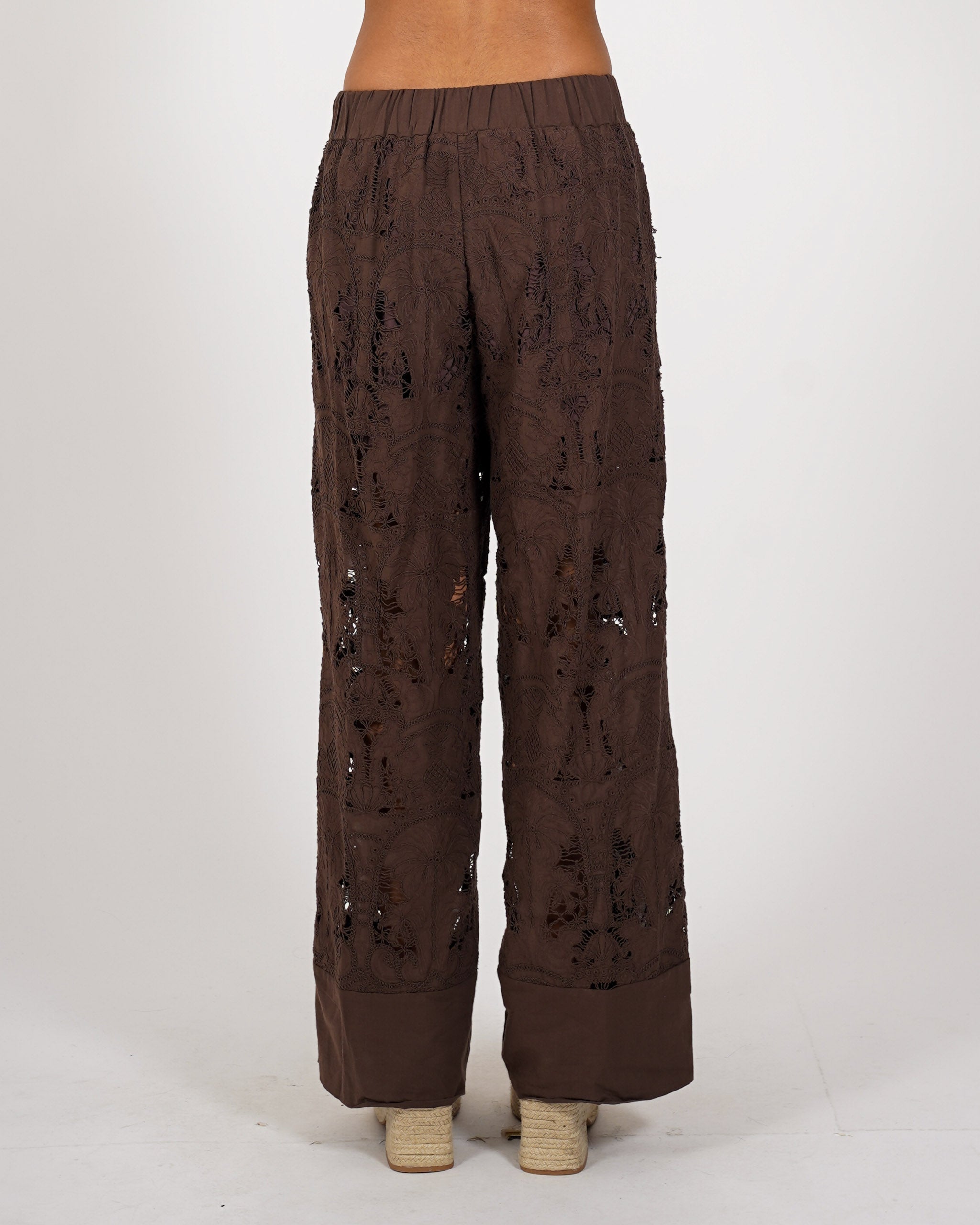 Pantaloni con baschina e gamba larga in cotone san gallo - Felicita