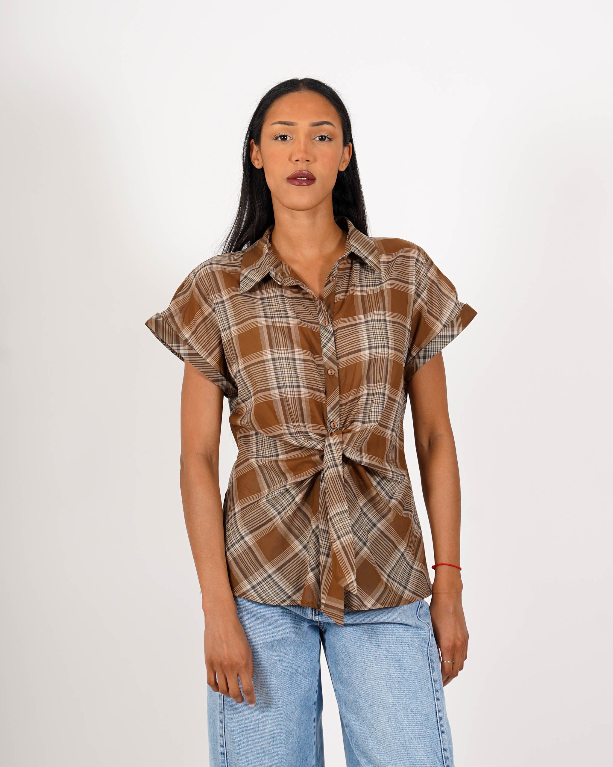 Camicia con nodo stampa check - Monella