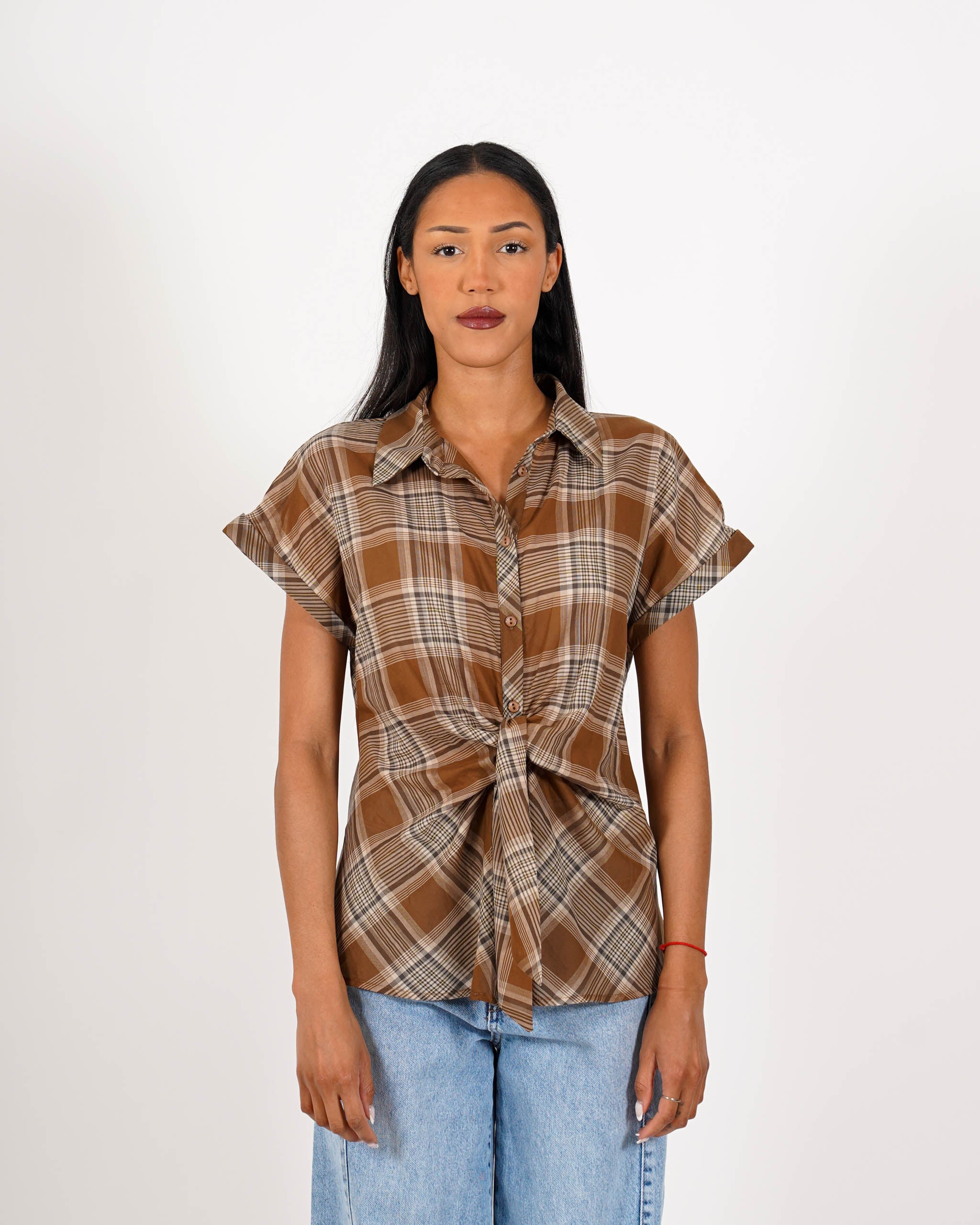 Camicia con nodo stampa check - Monella