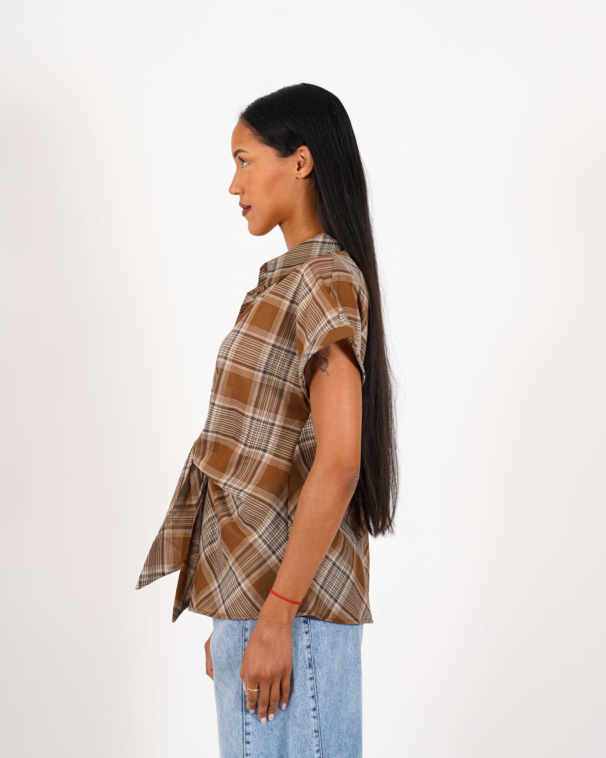 Camicia con nodo stampa check - Monella