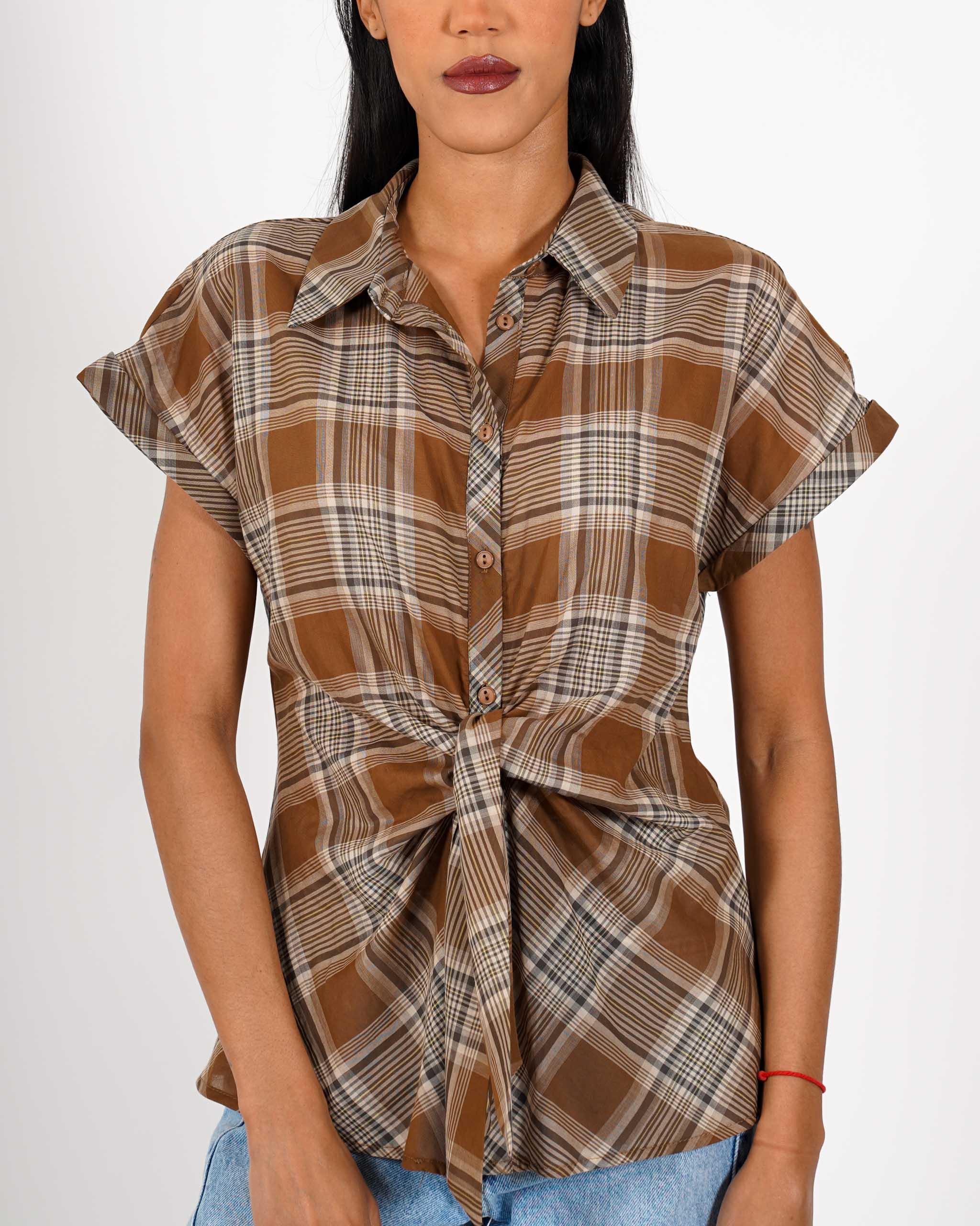 Camicia con nodo stampa check - Monella