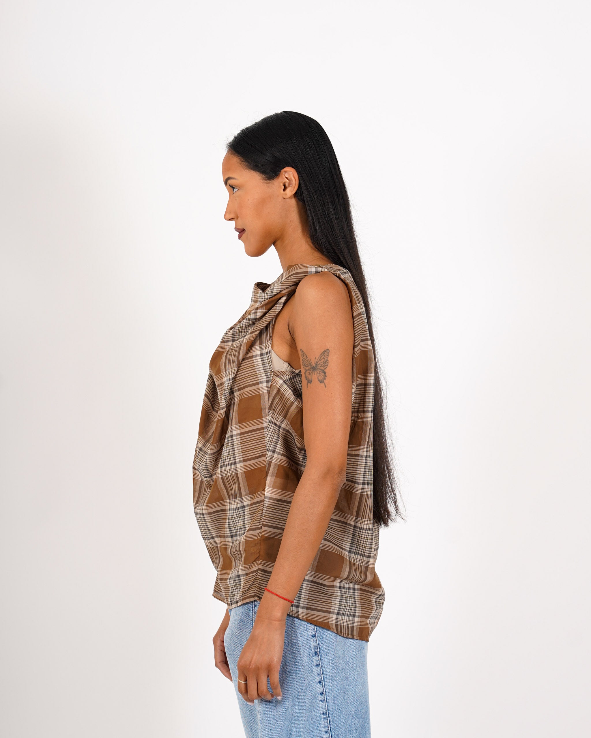 Blusa smanicata stampa check - Alexia
