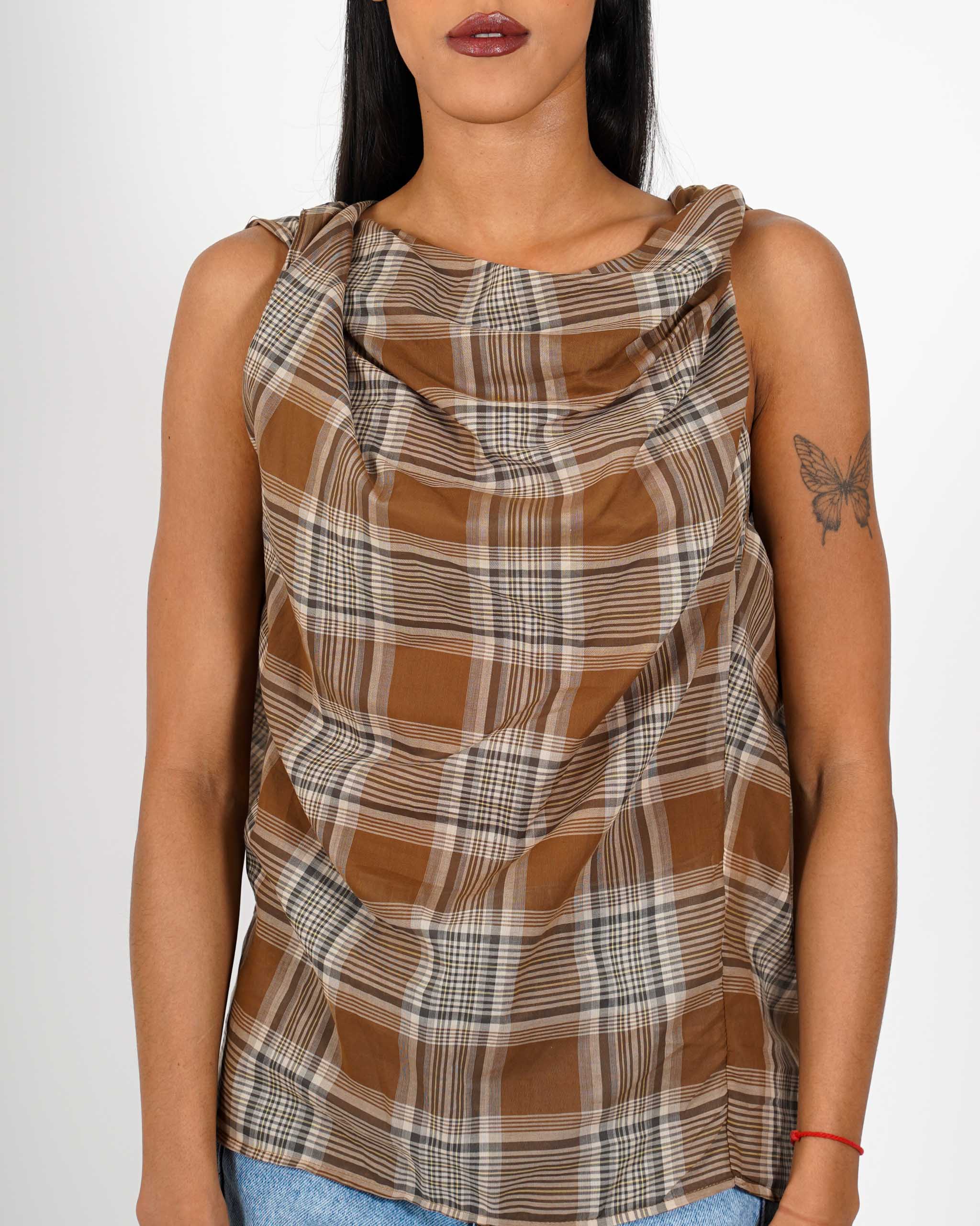 Blusa smanicata stampa check - Alexia