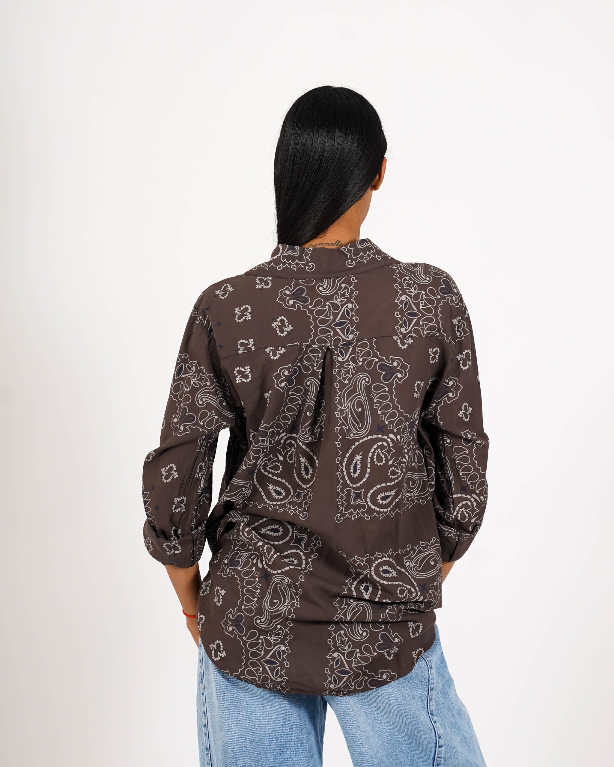 Camicia stampata con risvolto su manica in cotone - Nuciari