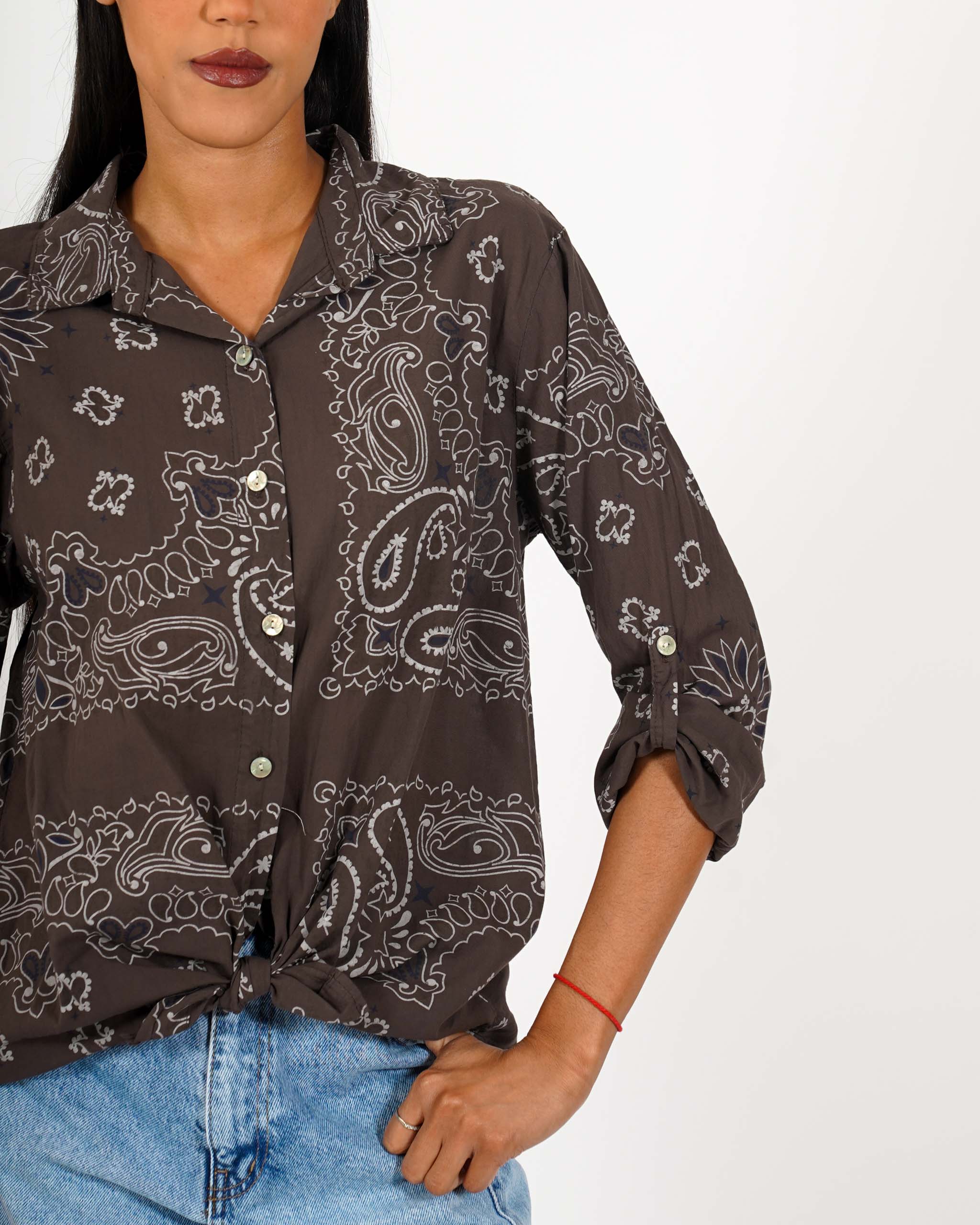 Camicia stampata con risvolto su manica in cotone - Nuciari