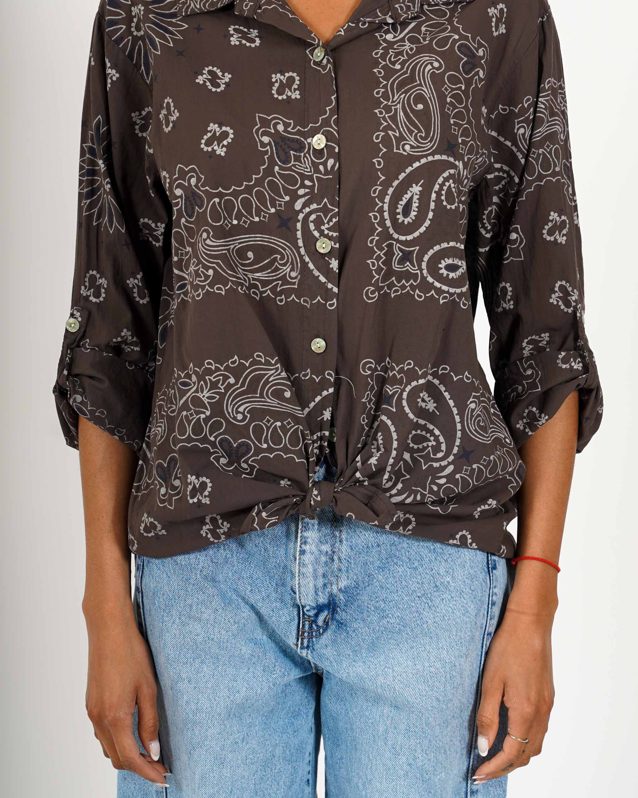 Camicia stampata con risvolto su manica in cotone - Nuciari