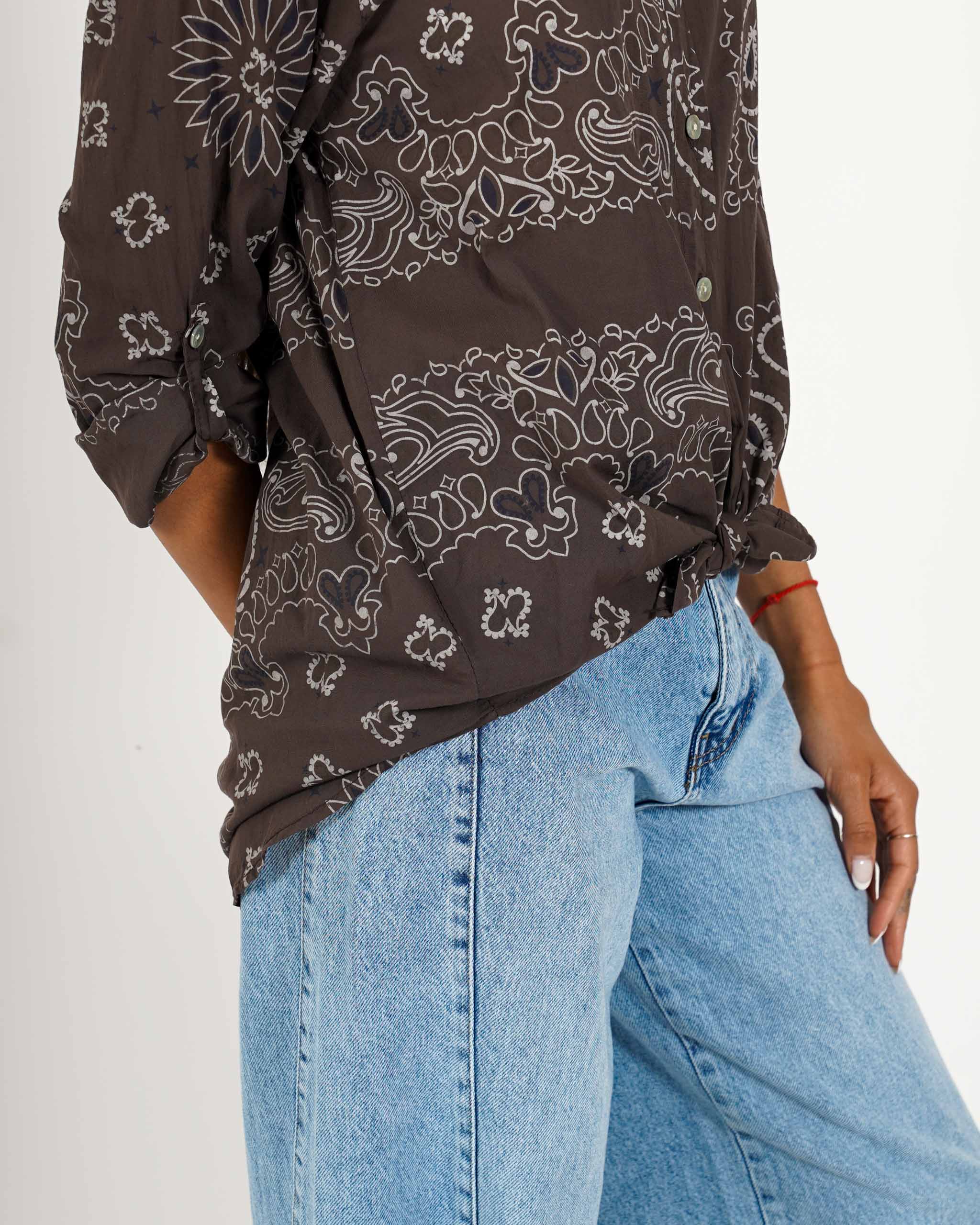 Camicia stampata con risvolto su manica in cotone - Nuciari