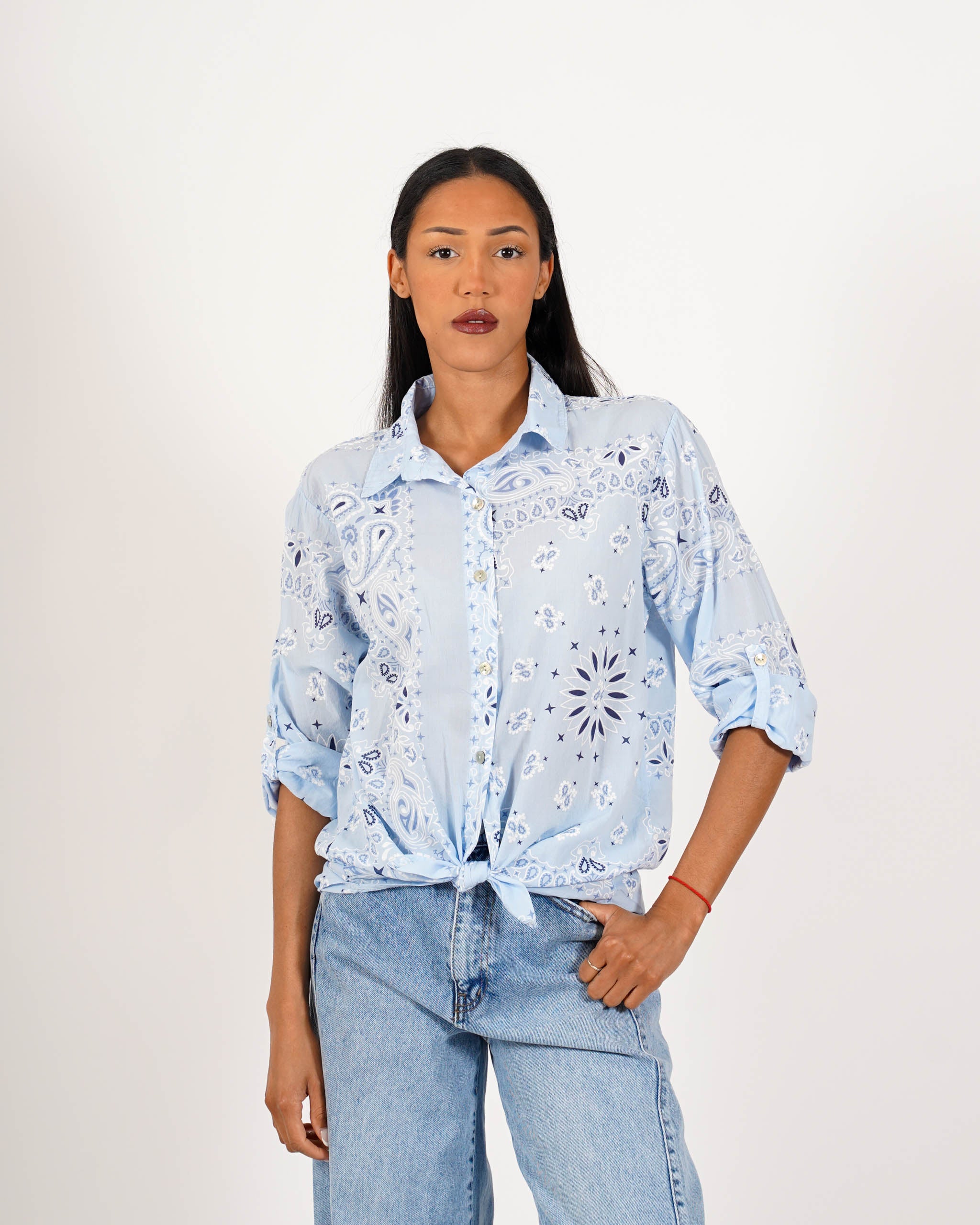 Camicia stampata con risvolto su manica in cotone - Nuciari
