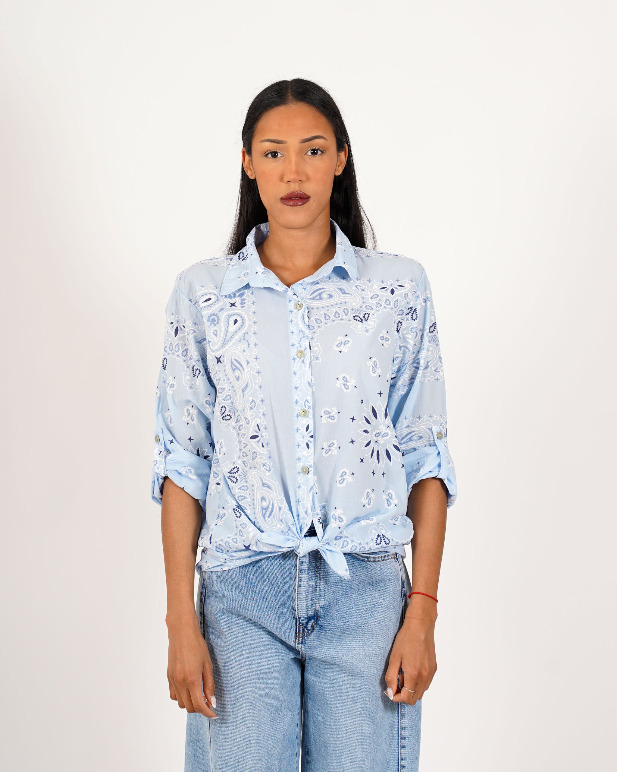 Camicia stampata con risvolto su manica in cotone - Nuciari