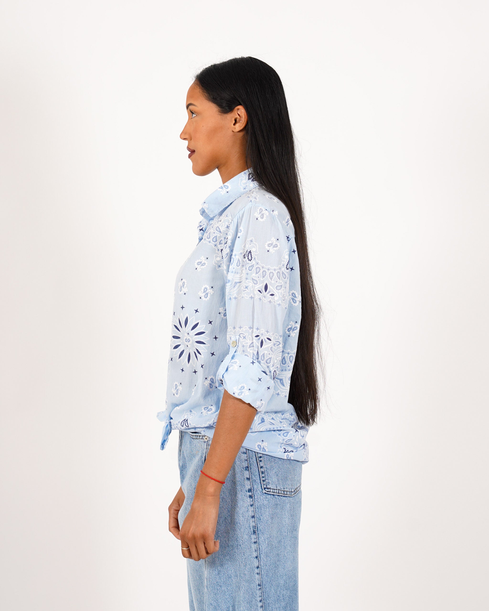 Camicia stampata con risvolto su manica in cotone - Nuciari