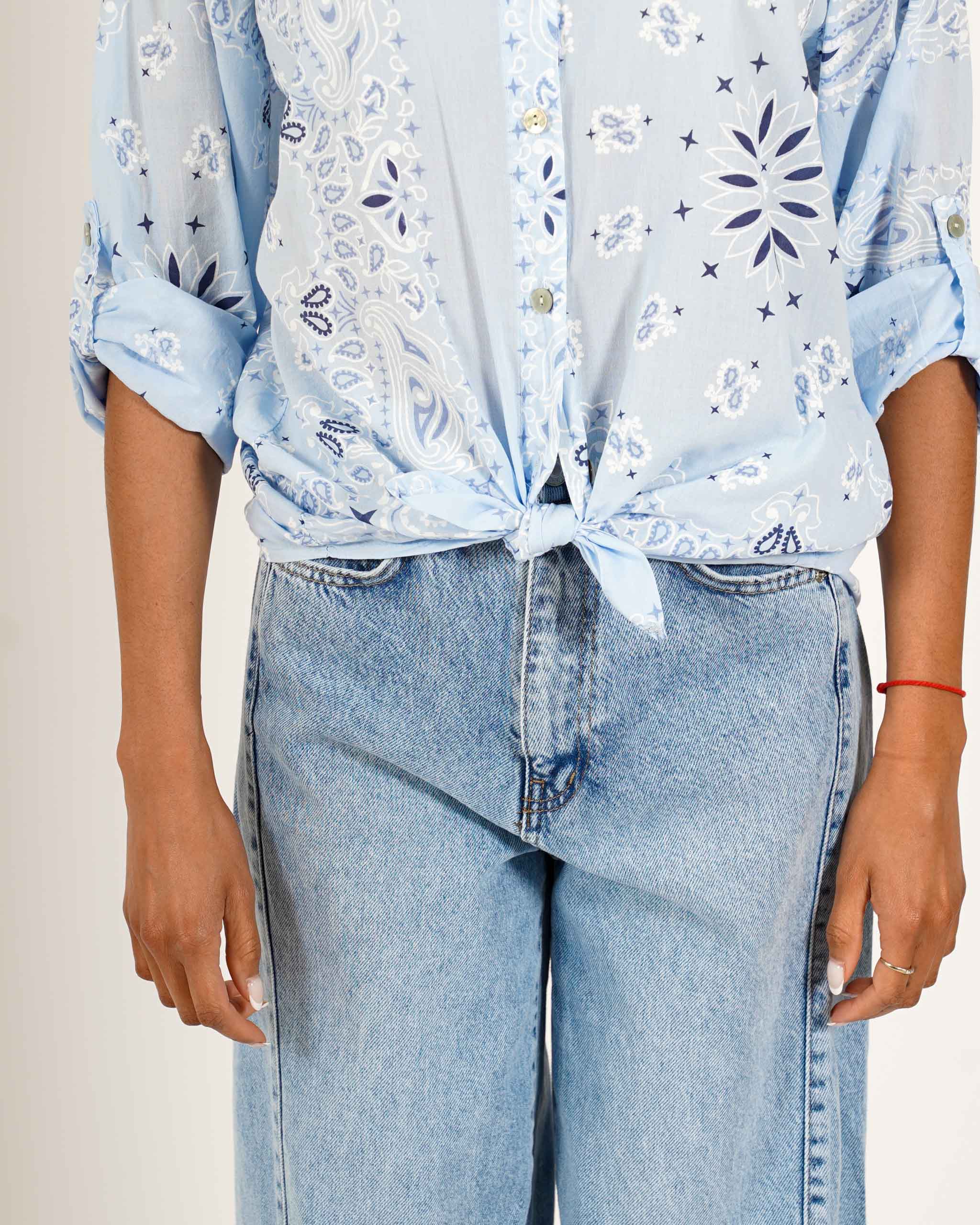 Camicia stampata con risvolto su manica in cotone - Nuciari