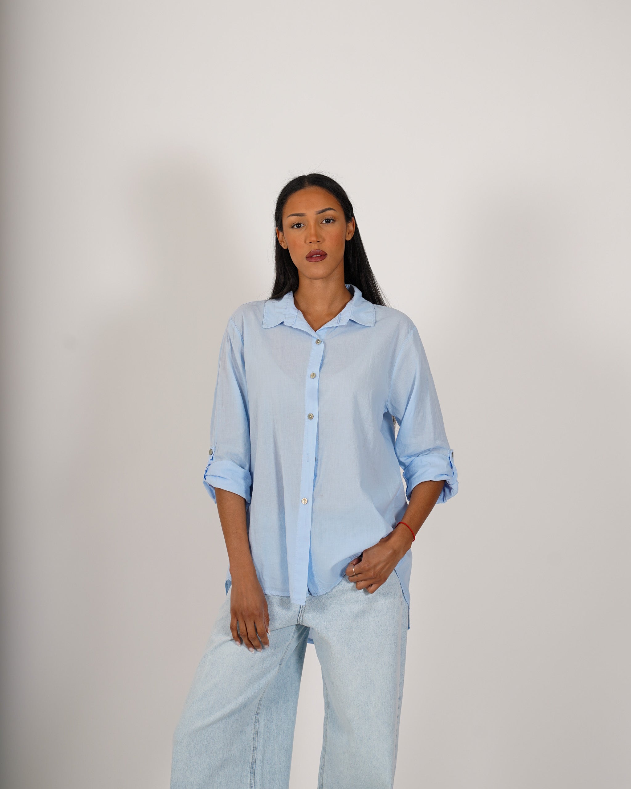 Camicia con risvolto su manica in cotone - Nuciari