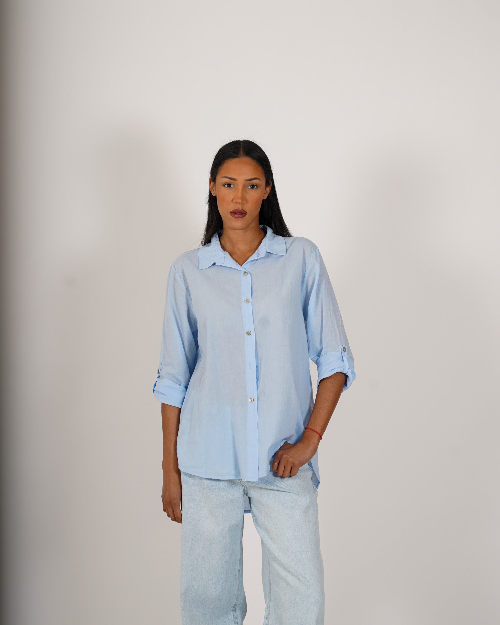 Camicia con risvolto su manica in cotone - Nuciari