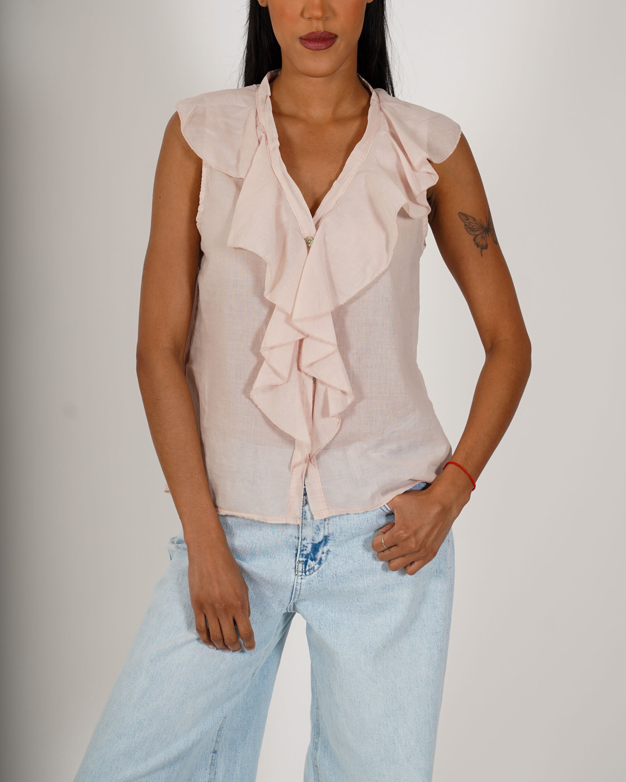 Blusa smanicata con rouche frontale - Priscilla