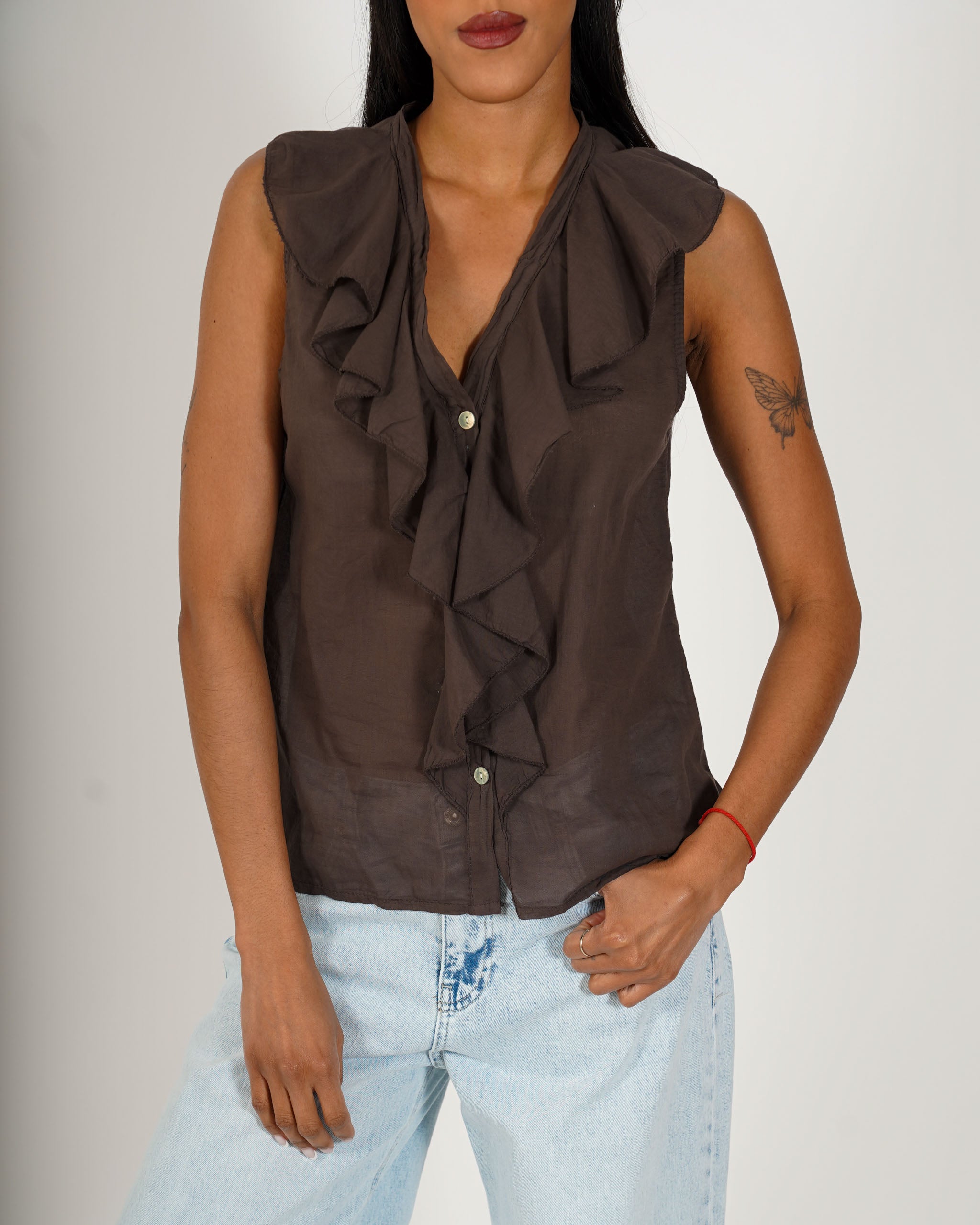 Blusa smanicata con rouche frontale - Priscilla