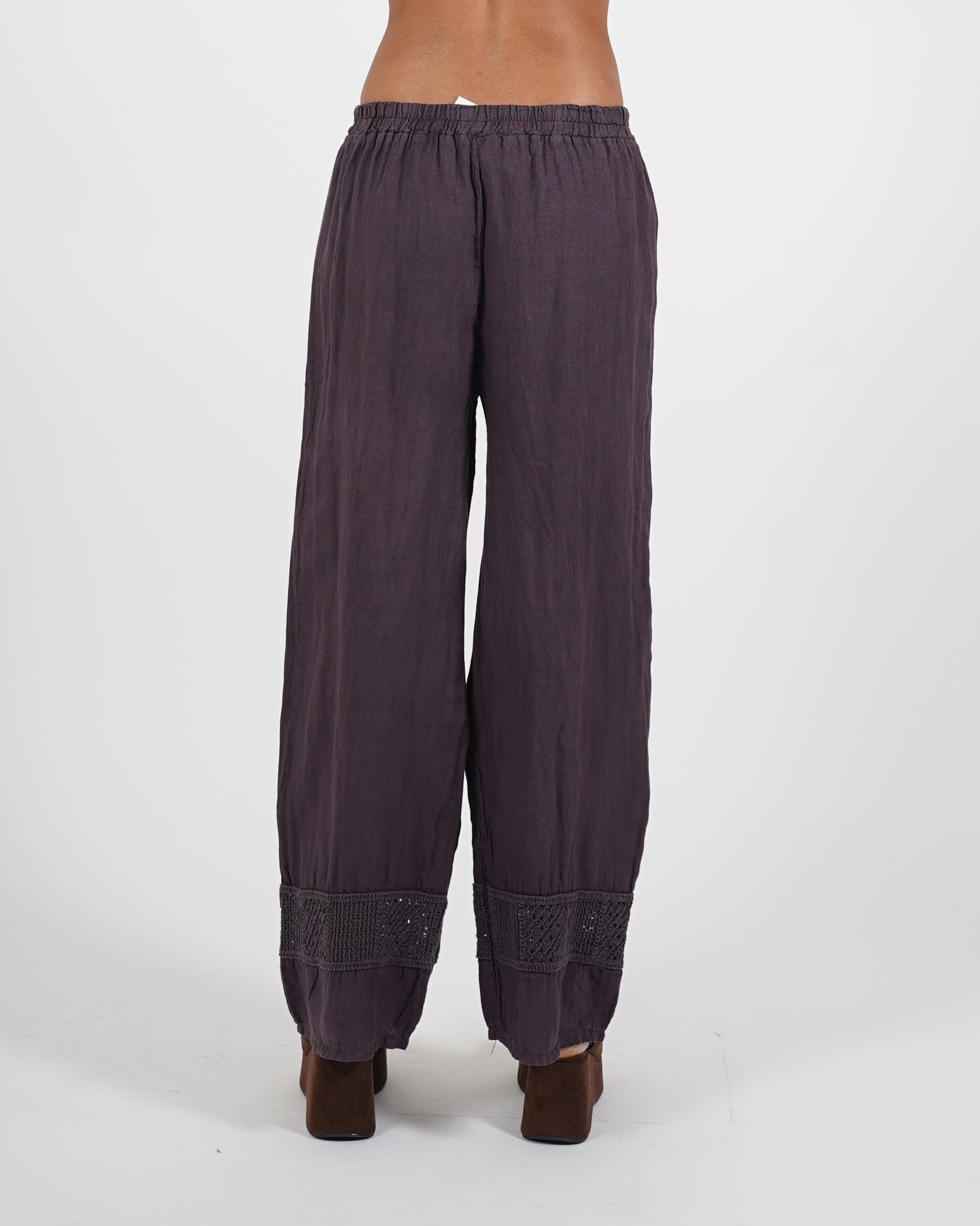 Pantaloni in lino con ricamo sul fondo - Caneira