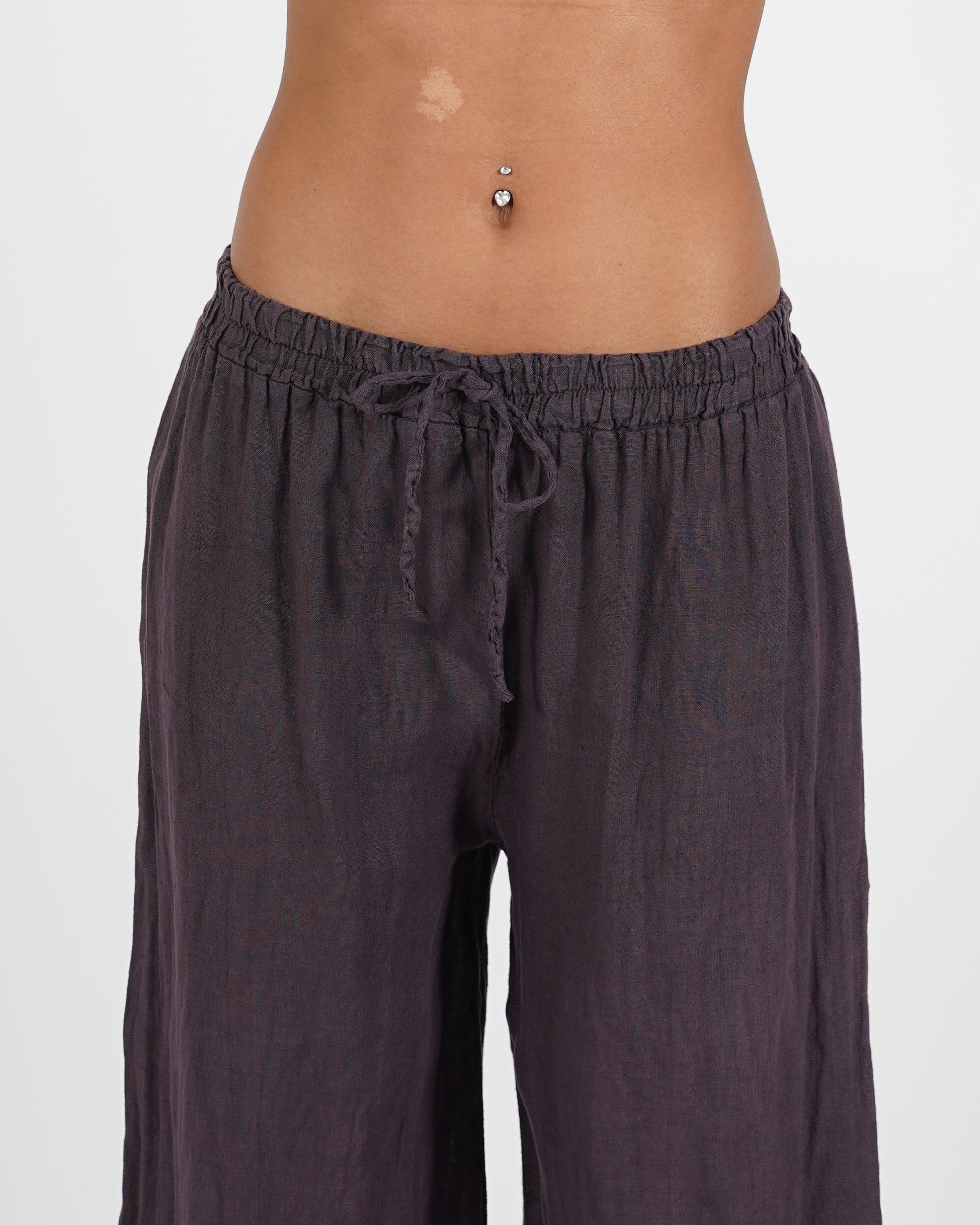 Pantaloni in lino con ricamo sul fondo - Caneira