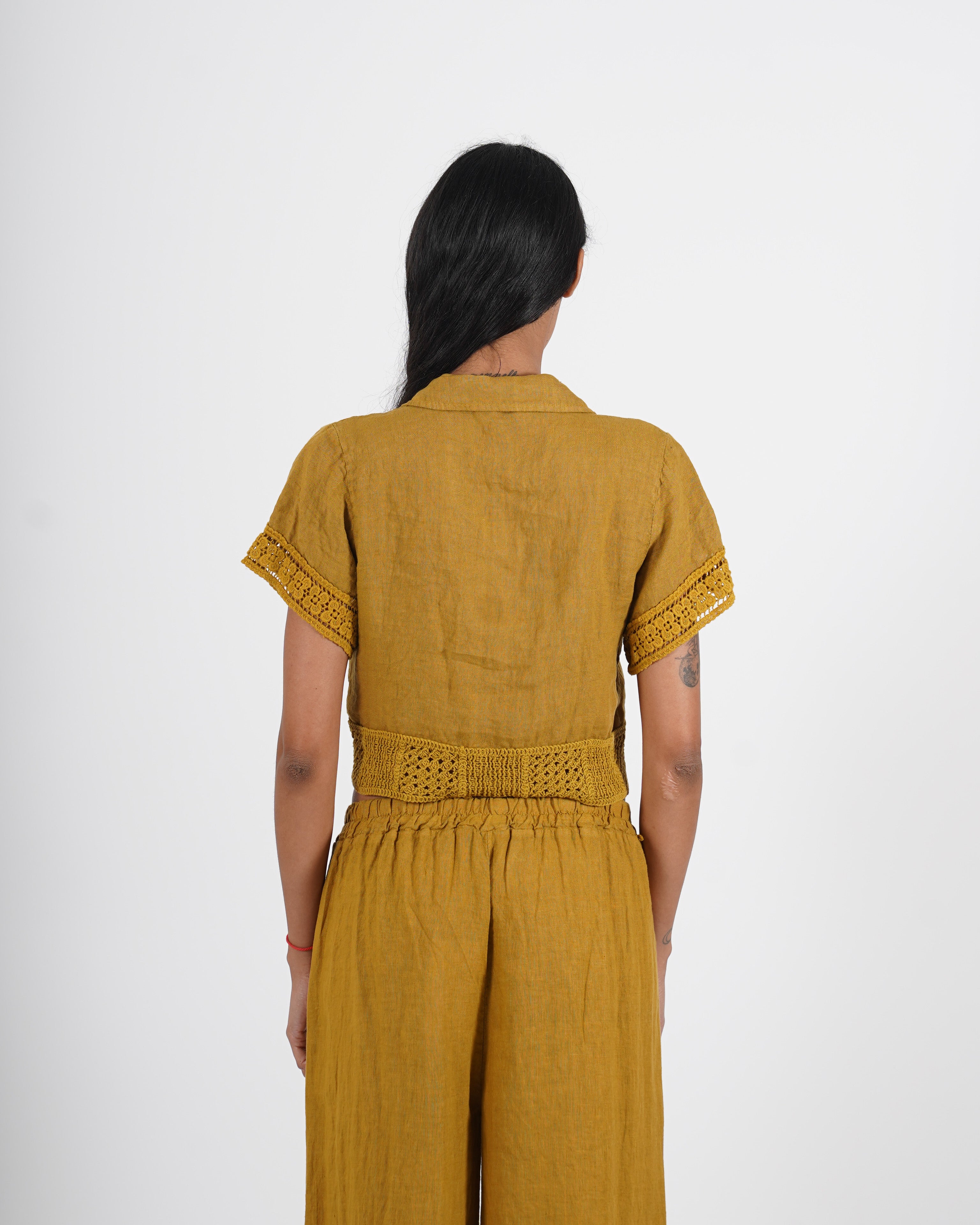 Camicia cropped con ricamo in lino - Abusiva