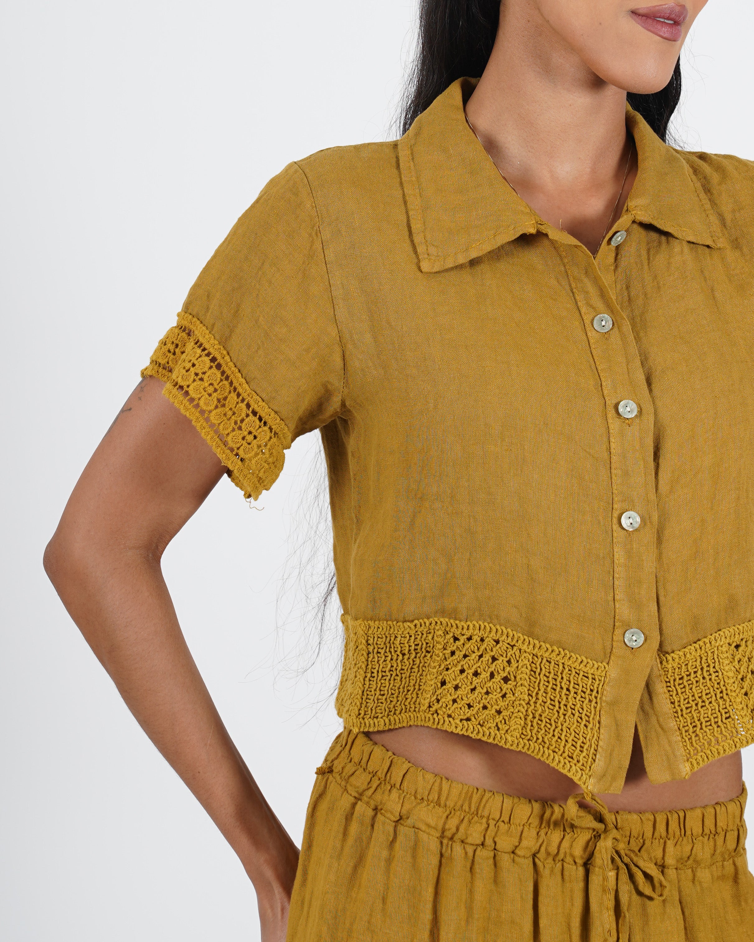 Camicia cropped con ricamo in lino - Abusiva